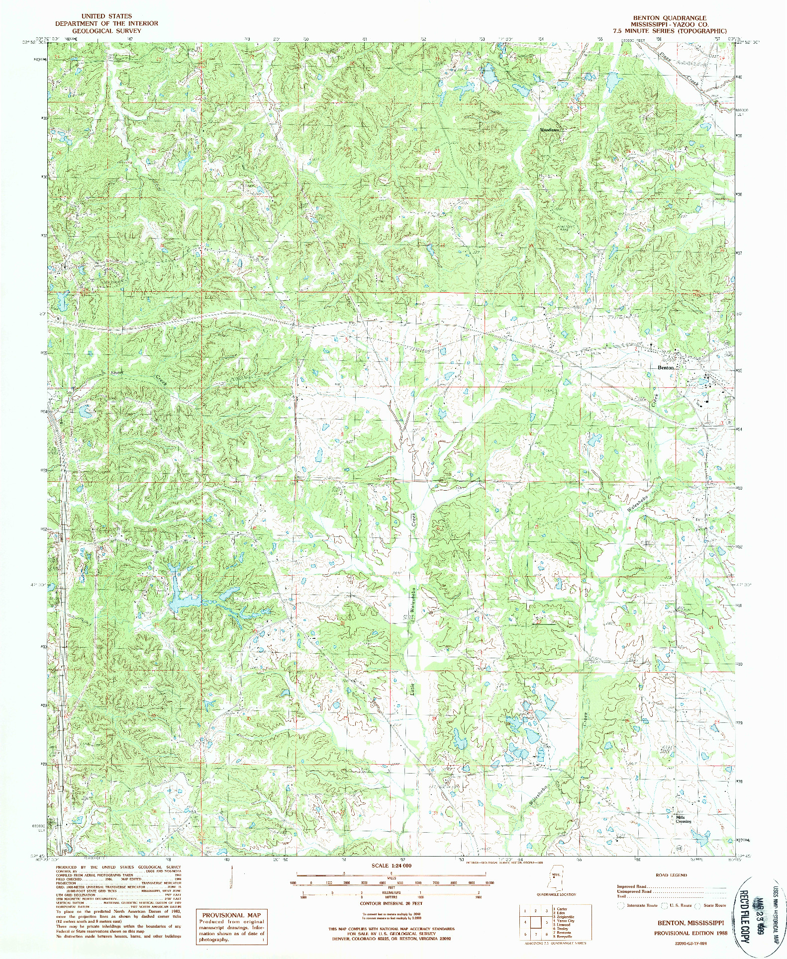 USGS 1:24000-SCALE QUADRANGLE FOR BENTON, MS 1988