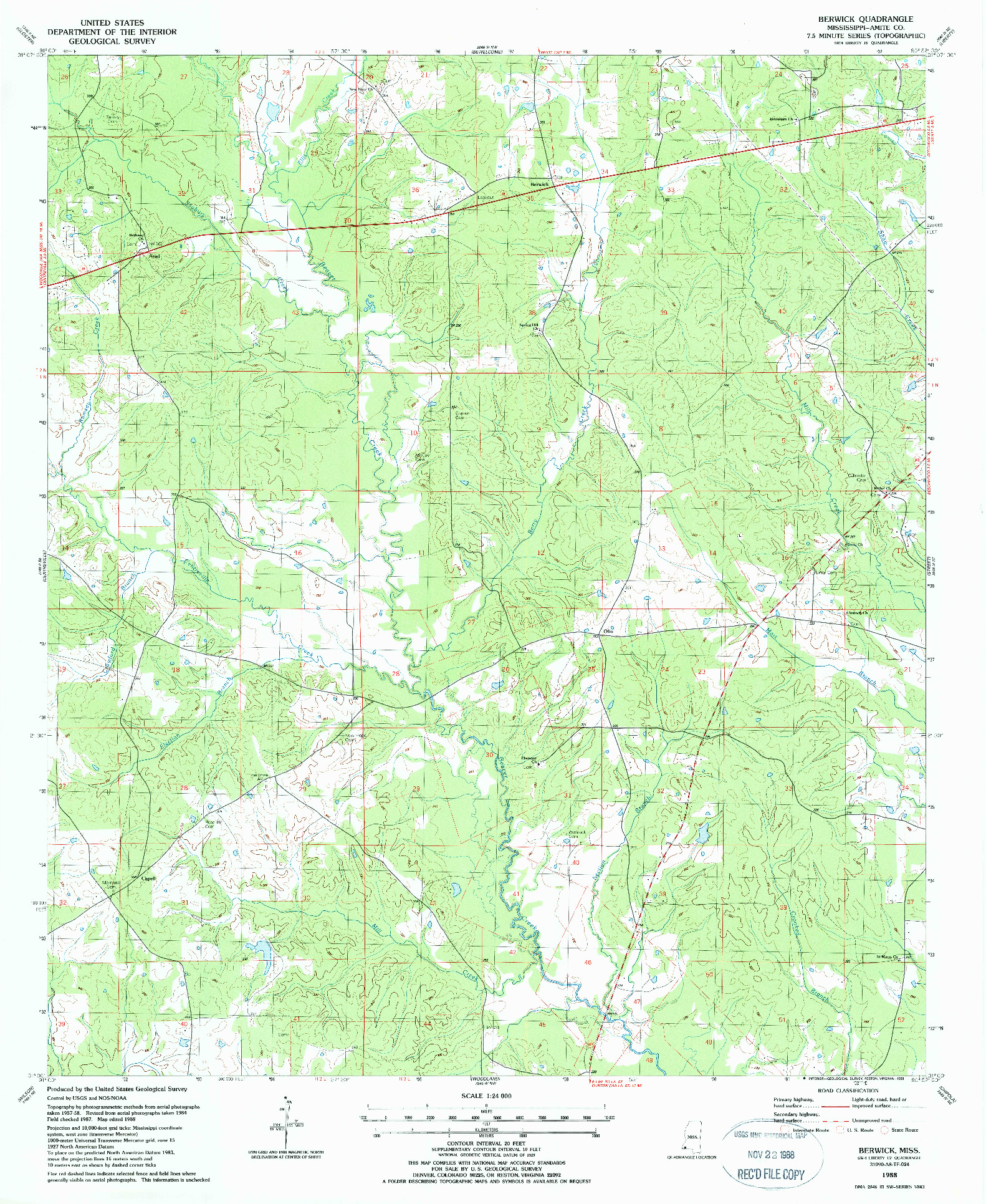 USGS 1:24000-SCALE QUADRANGLE FOR BERWICK, MS 1988