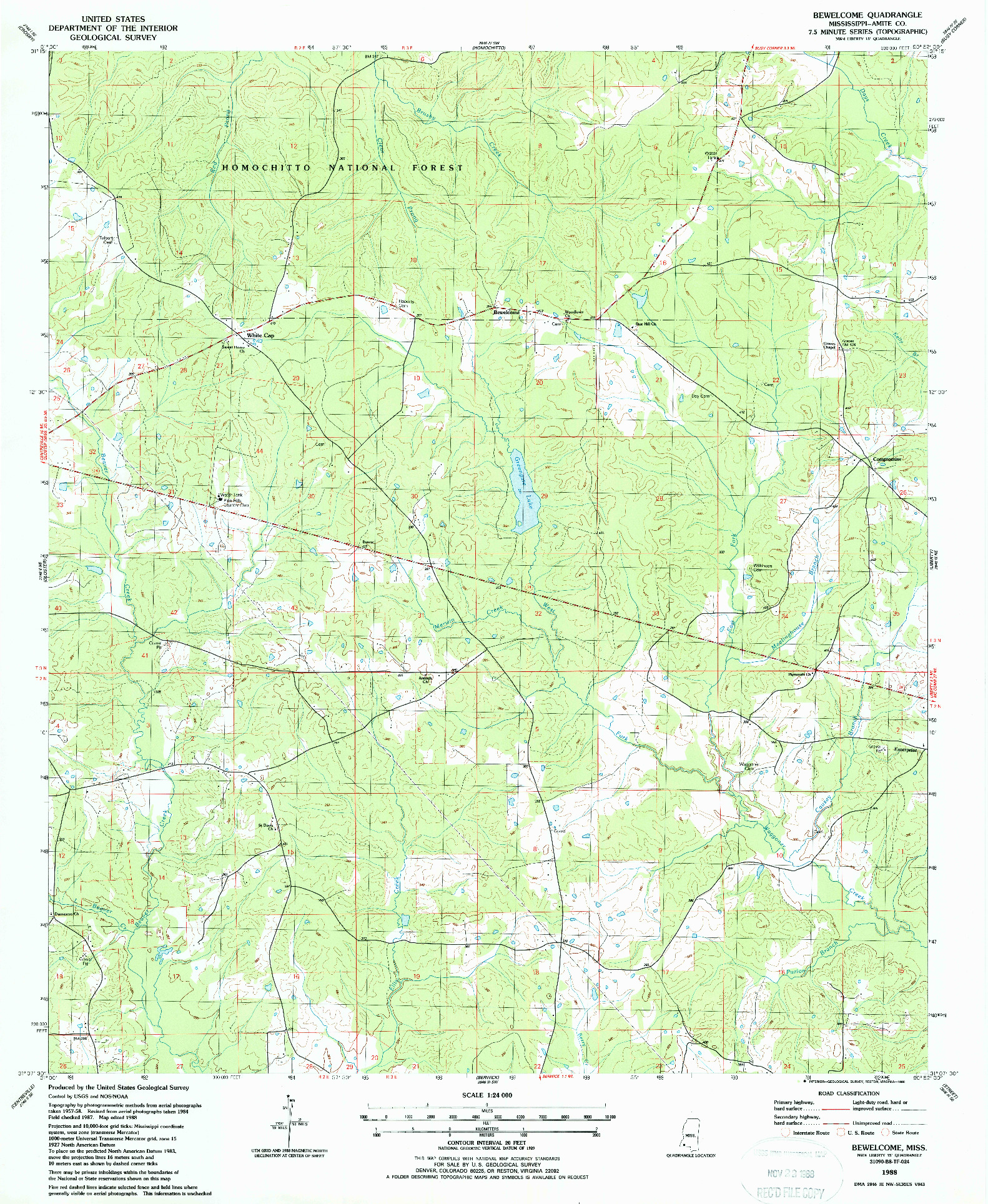 USGS 1:24000-SCALE QUADRANGLE FOR BEWELCOME, MS 1988