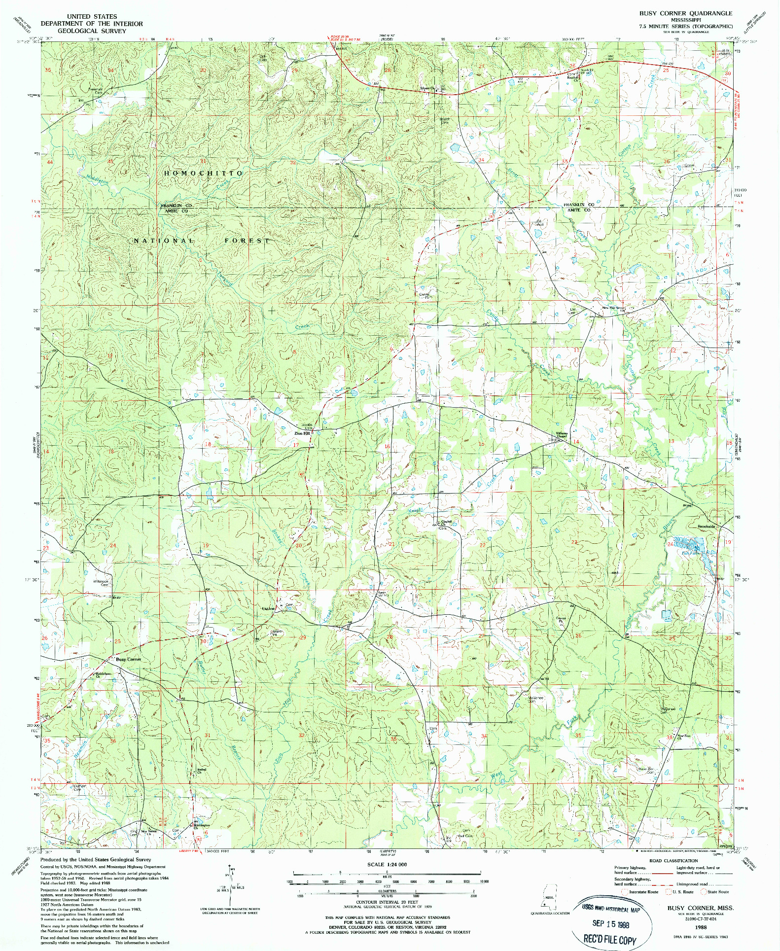 USGS 1:24000-SCALE QUADRANGLE FOR BUSY CORNER, MS 1988