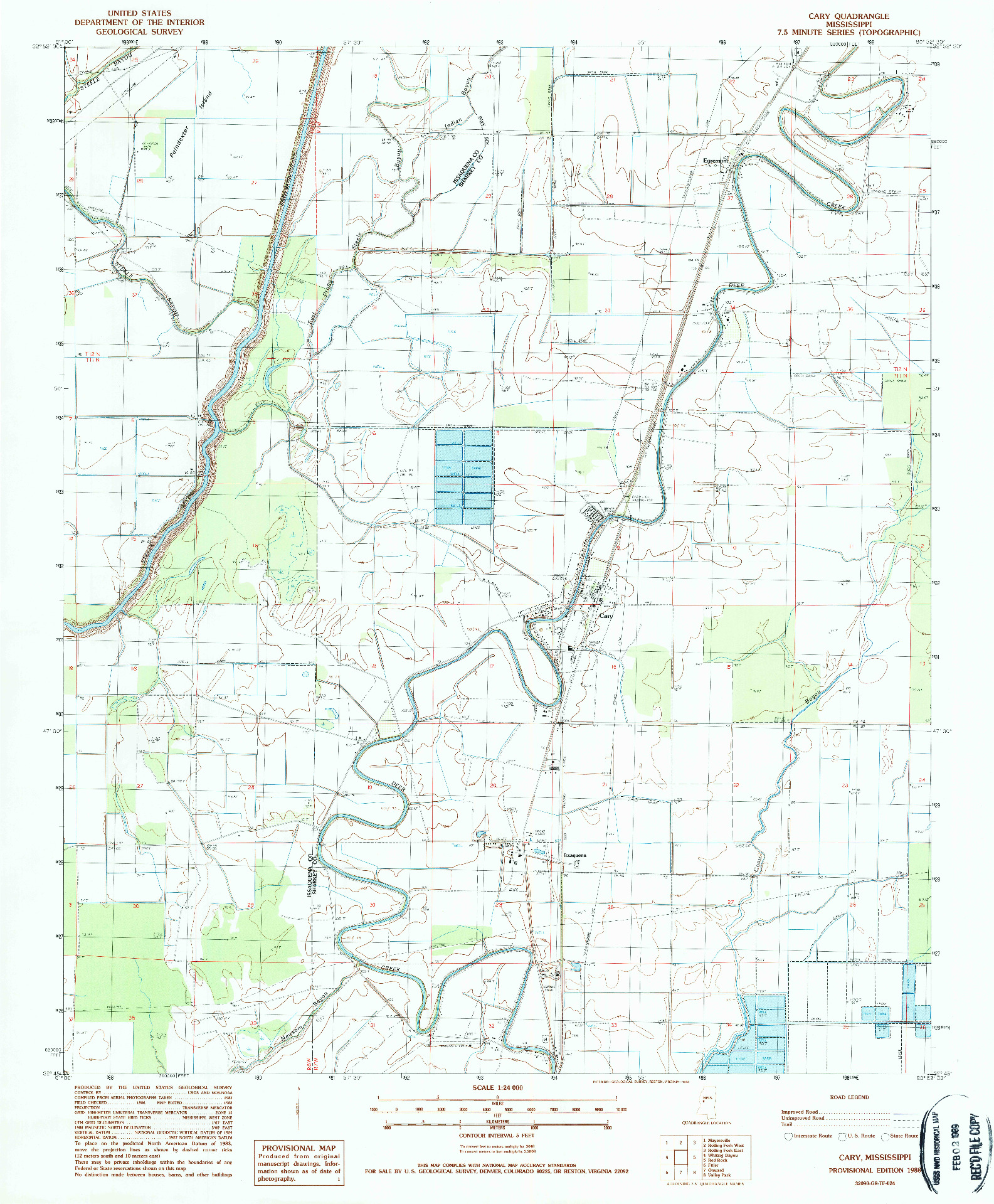 USGS 1:24000-SCALE QUADRANGLE FOR CARY, MS 1988