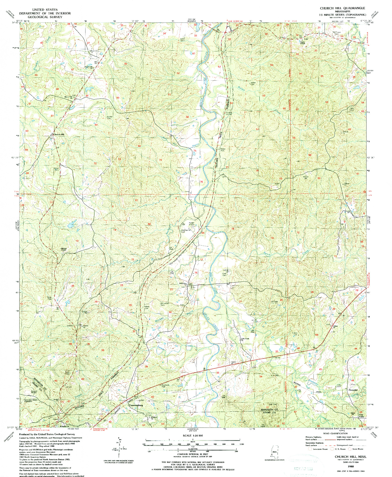 USGS 1:24000-SCALE QUADRANGLE FOR CHURCH HILL, MS 1988