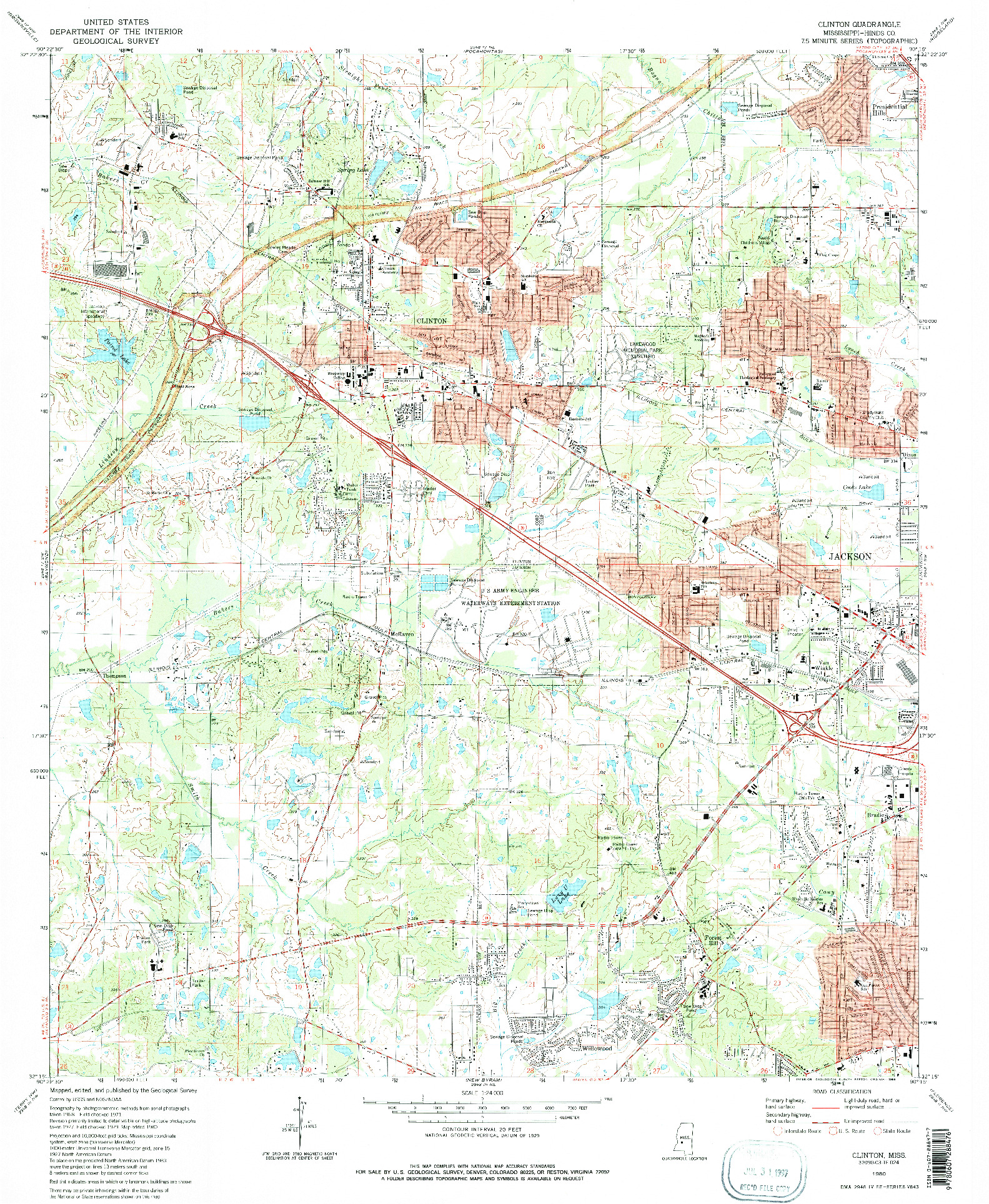 USGS 1:24000-SCALE QUADRANGLE FOR CLINTON, MS 1980