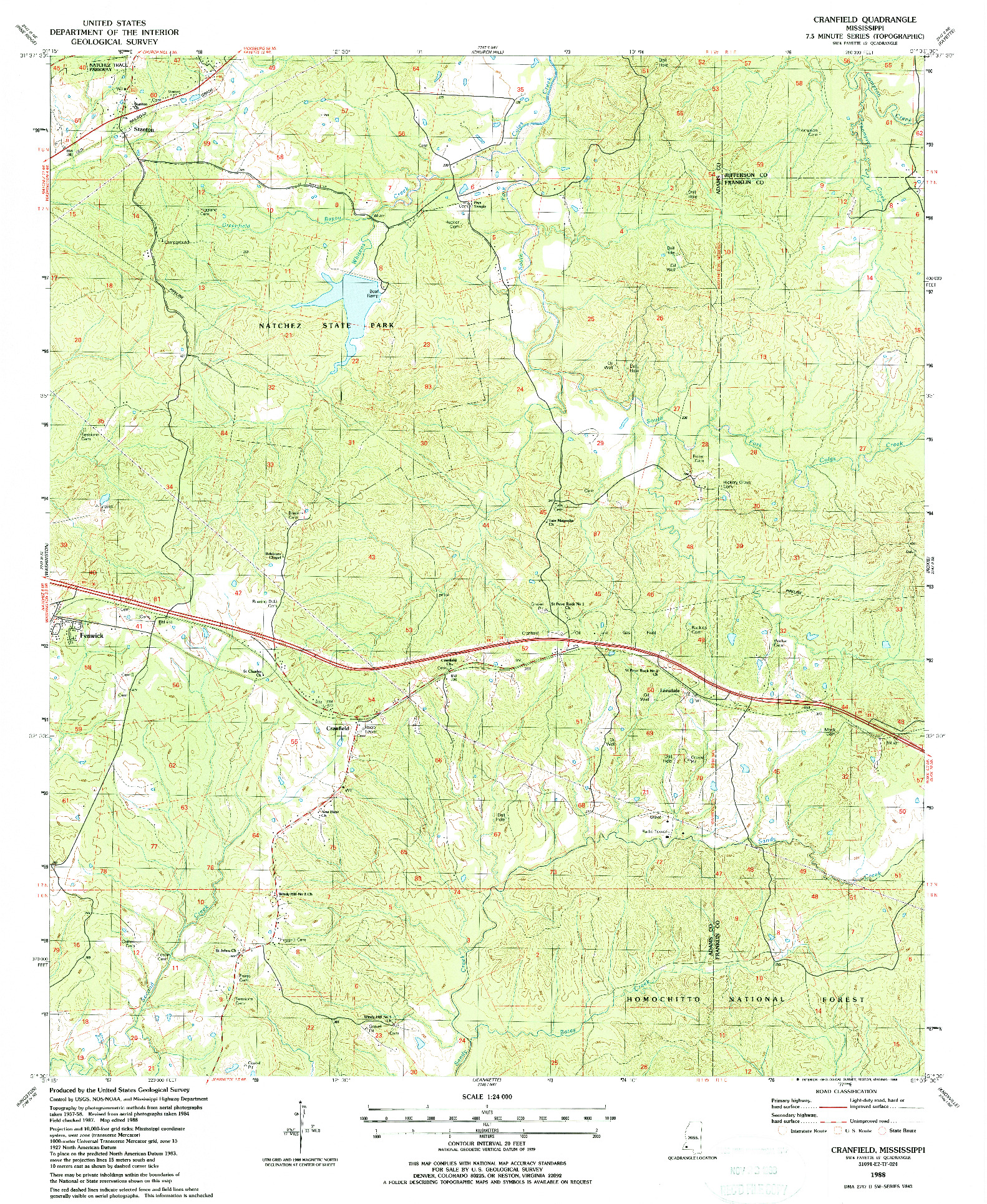 USGS 1:24000-SCALE QUADRANGLE FOR CRANFIELD, MS 1988
