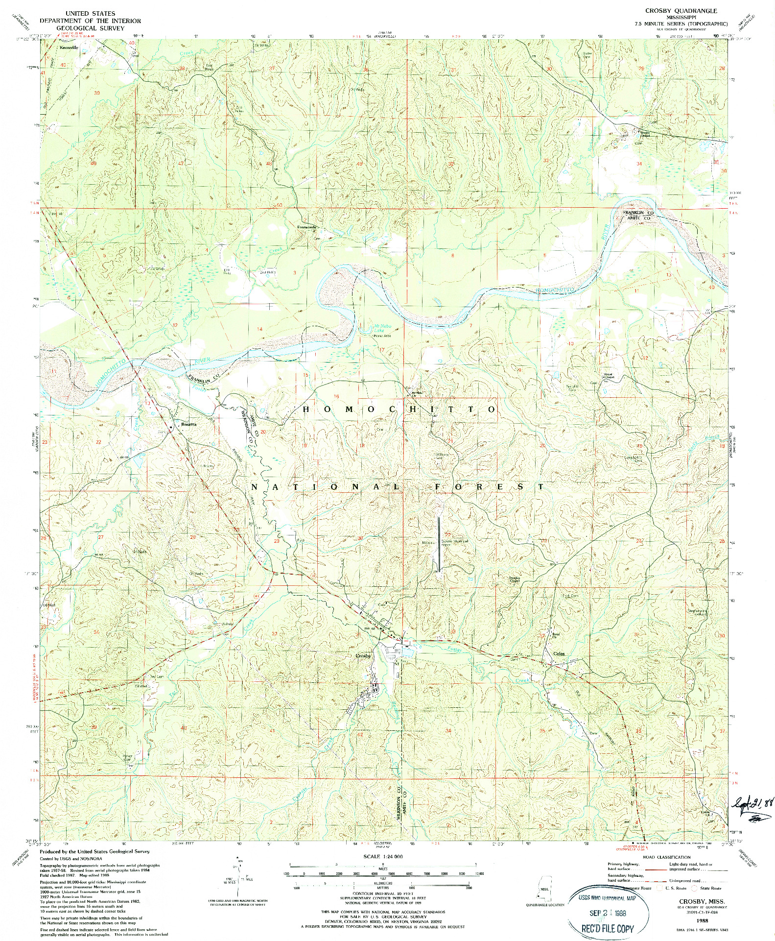 USGS 1:24000-SCALE QUADRANGLE FOR CROSBY, MS 1988