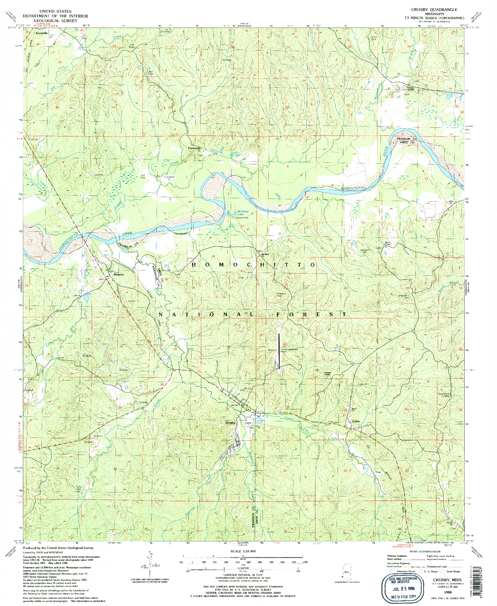 USGS 1:24000-SCALE QUADRANGLE FOR CROSBY, MS 1988