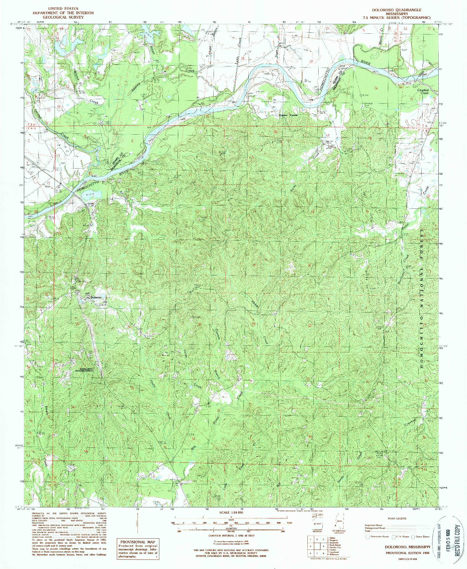 USGS 1:24000-SCALE QUADRANGLE FOR DOLOROSO, MS 1988