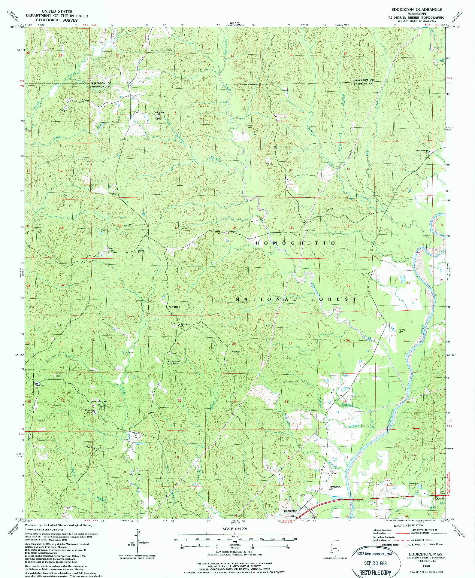 USGS 1:24000-SCALE QUADRANGLE FOR EDDICETON, MS 1988