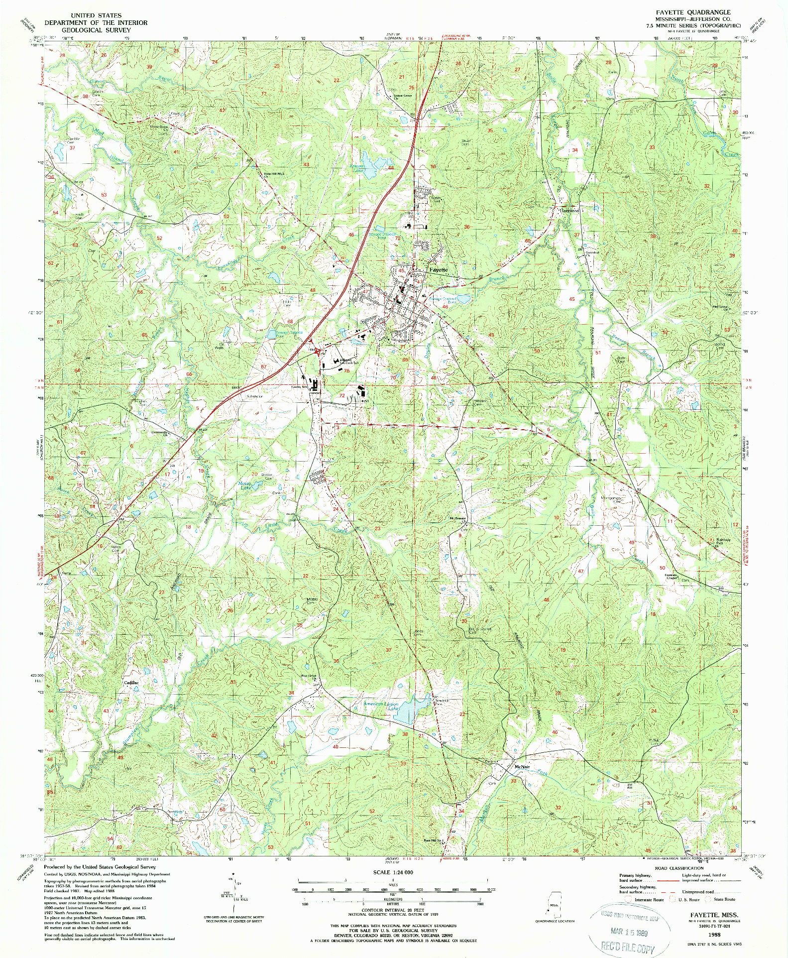 USGS 1:24000-SCALE QUADRANGLE FOR FAYETTE, MS 1988