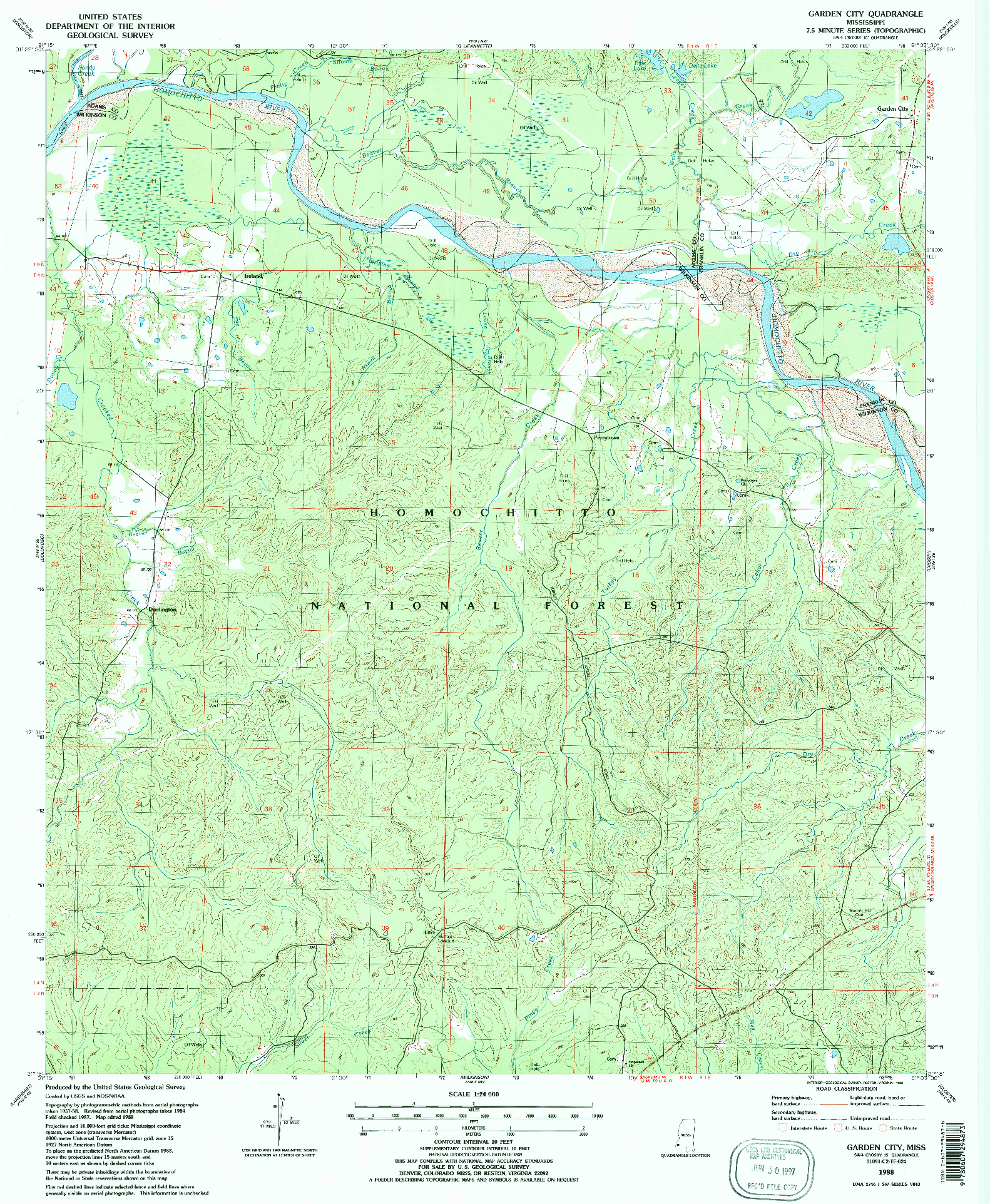 USGS 1:24000-SCALE QUADRANGLE FOR GARDEN CITY, MS 1988
