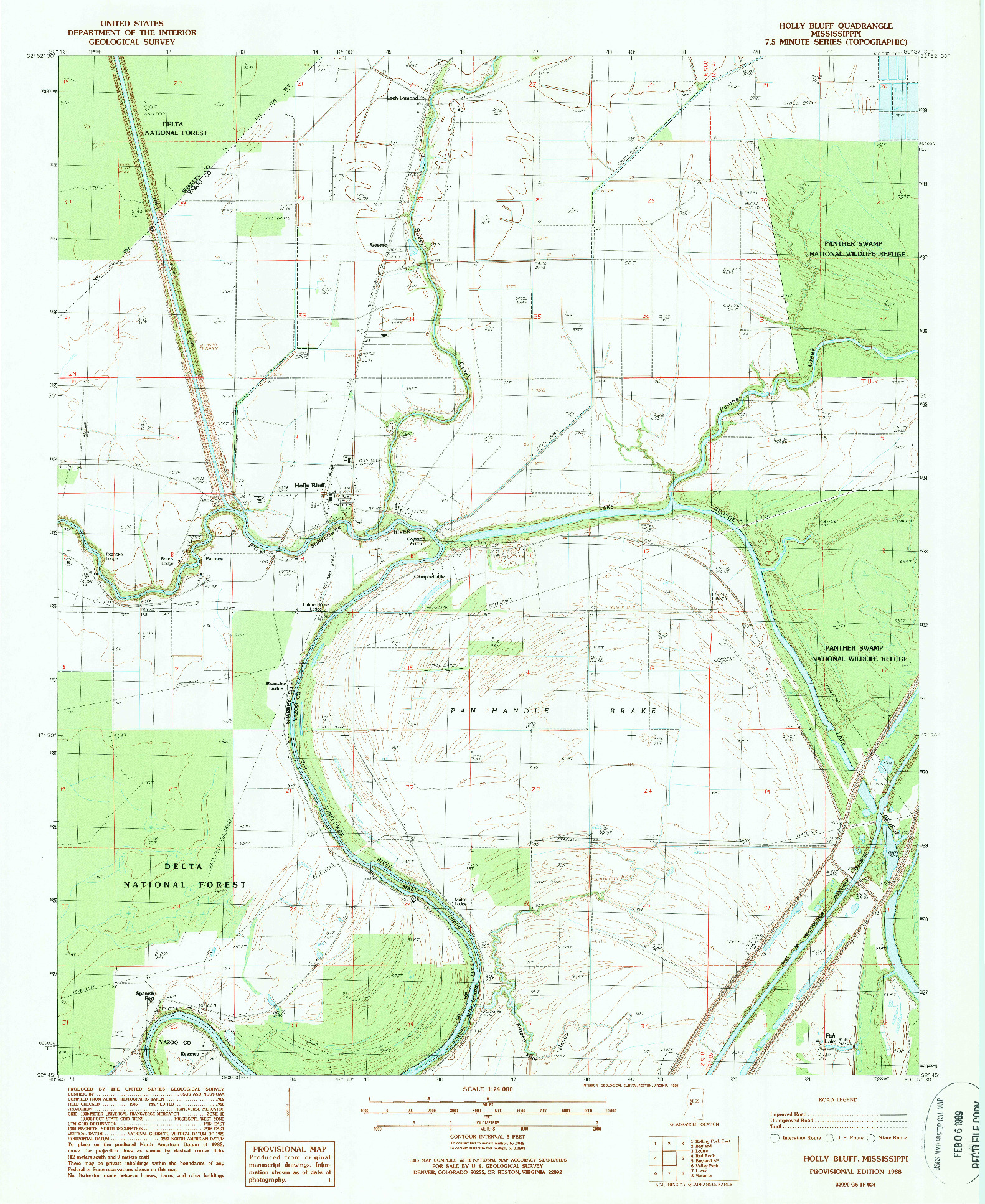 USGS 1:24000-SCALE QUADRANGLE FOR HOLLY BLUFF, MS 1988