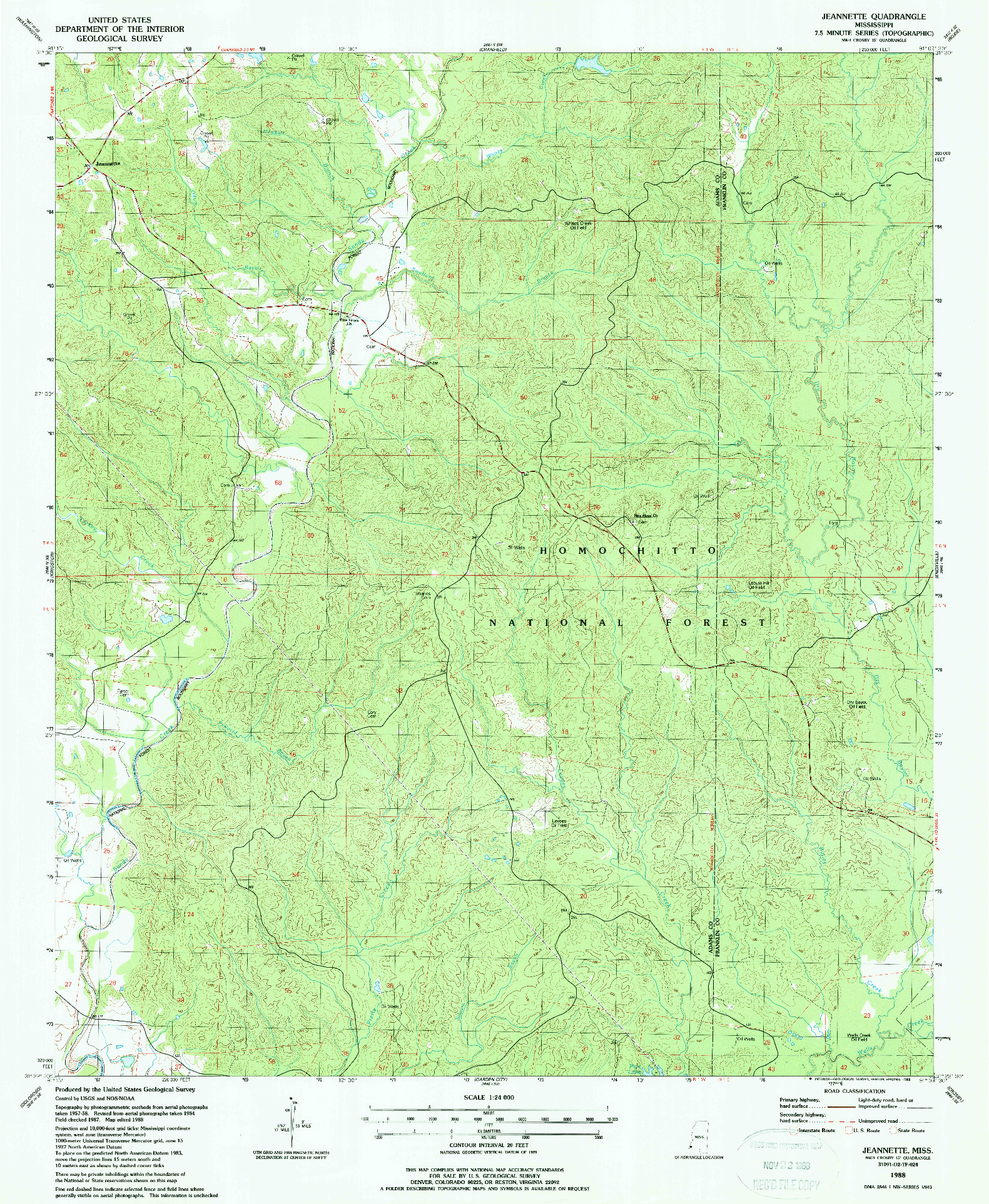 USGS 1:24000-SCALE QUADRANGLE FOR JEANNETTE, MS 1988
