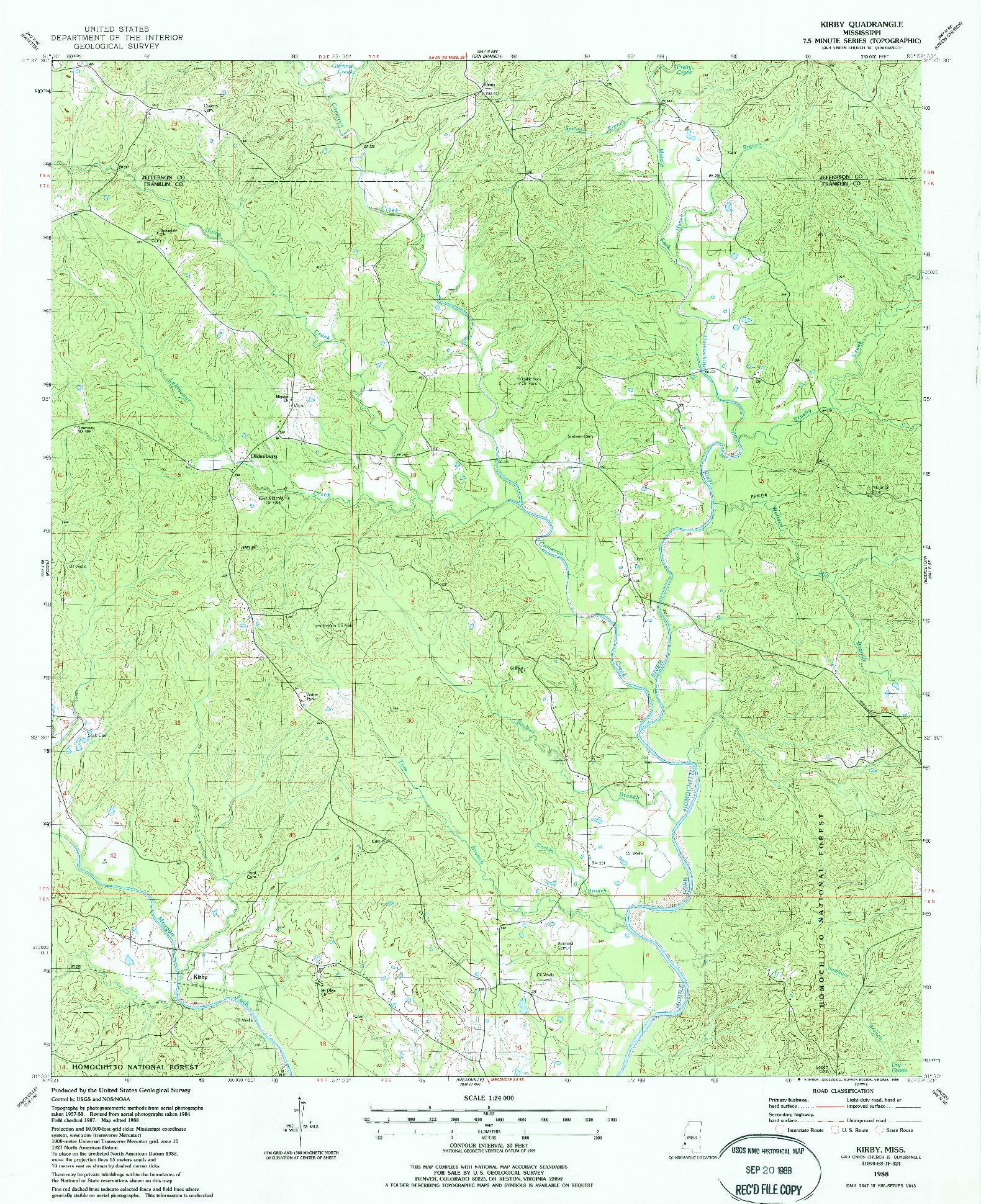 USGS 1:24000-SCALE QUADRANGLE FOR KIRBY, MS 1988