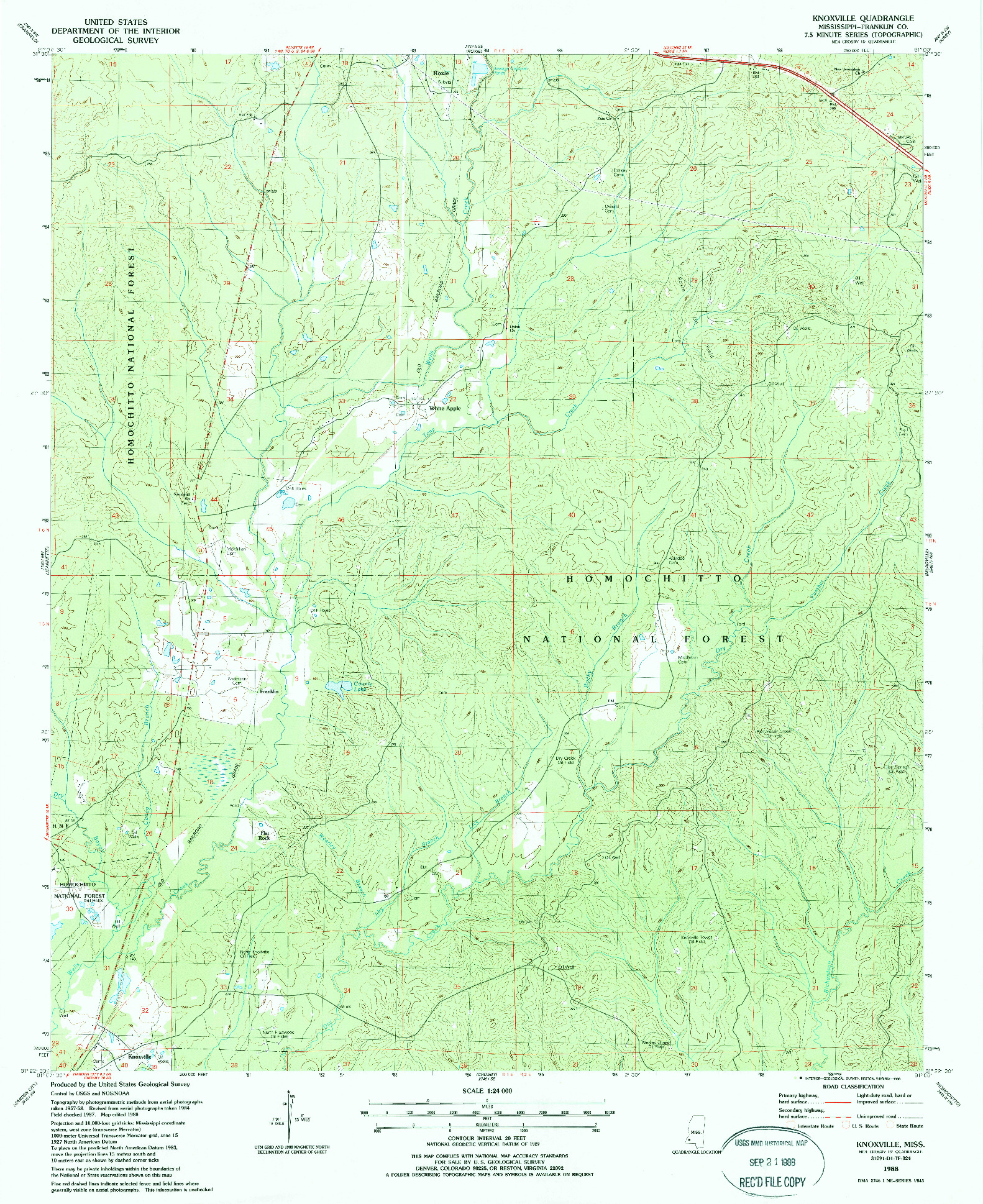 USGS 1:24000-SCALE QUADRANGLE FOR KNOXVILLE, MS 1988