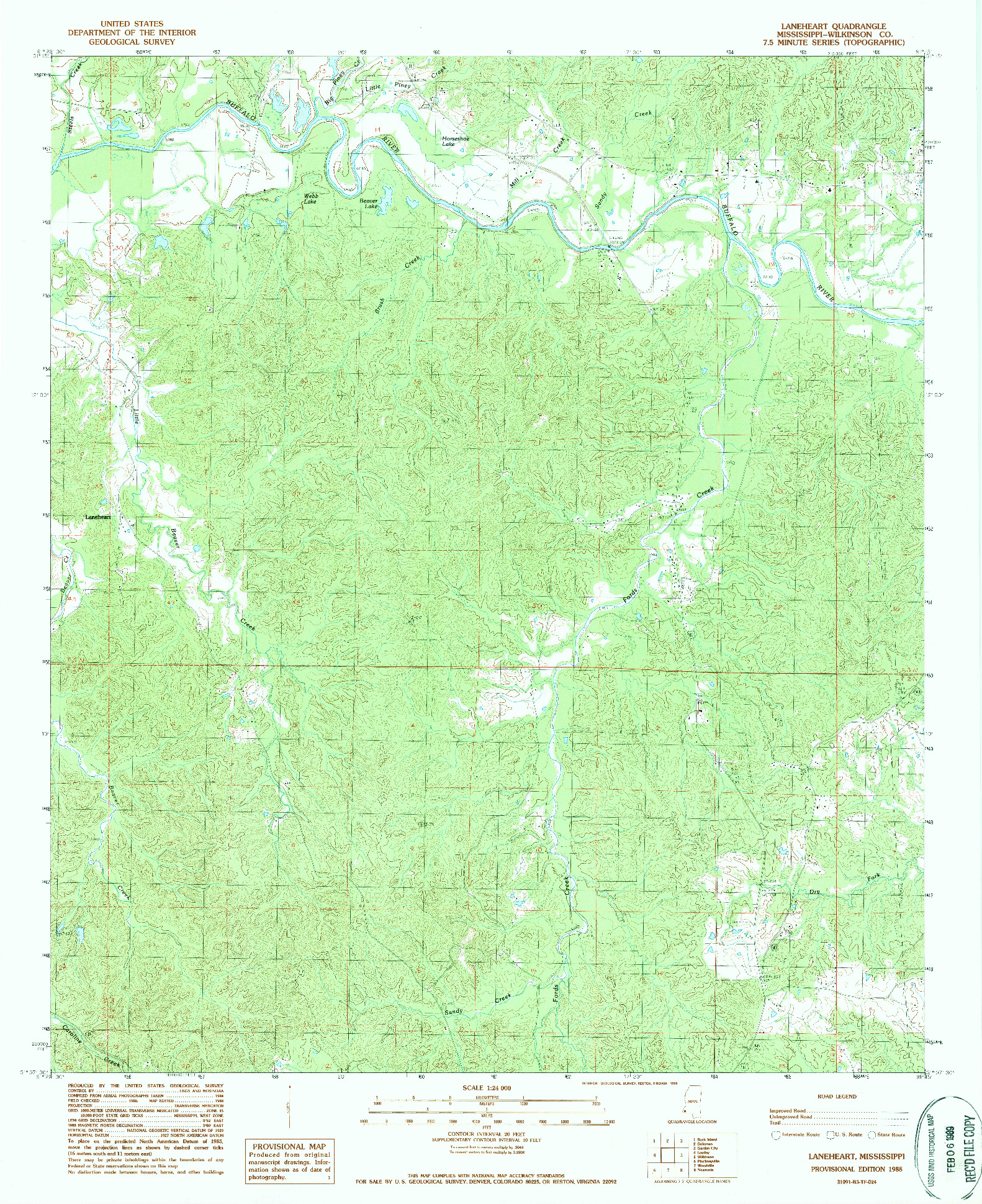 USGS 1:24000-SCALE QUADRANGLE FOR LANEHEART, MS 1988