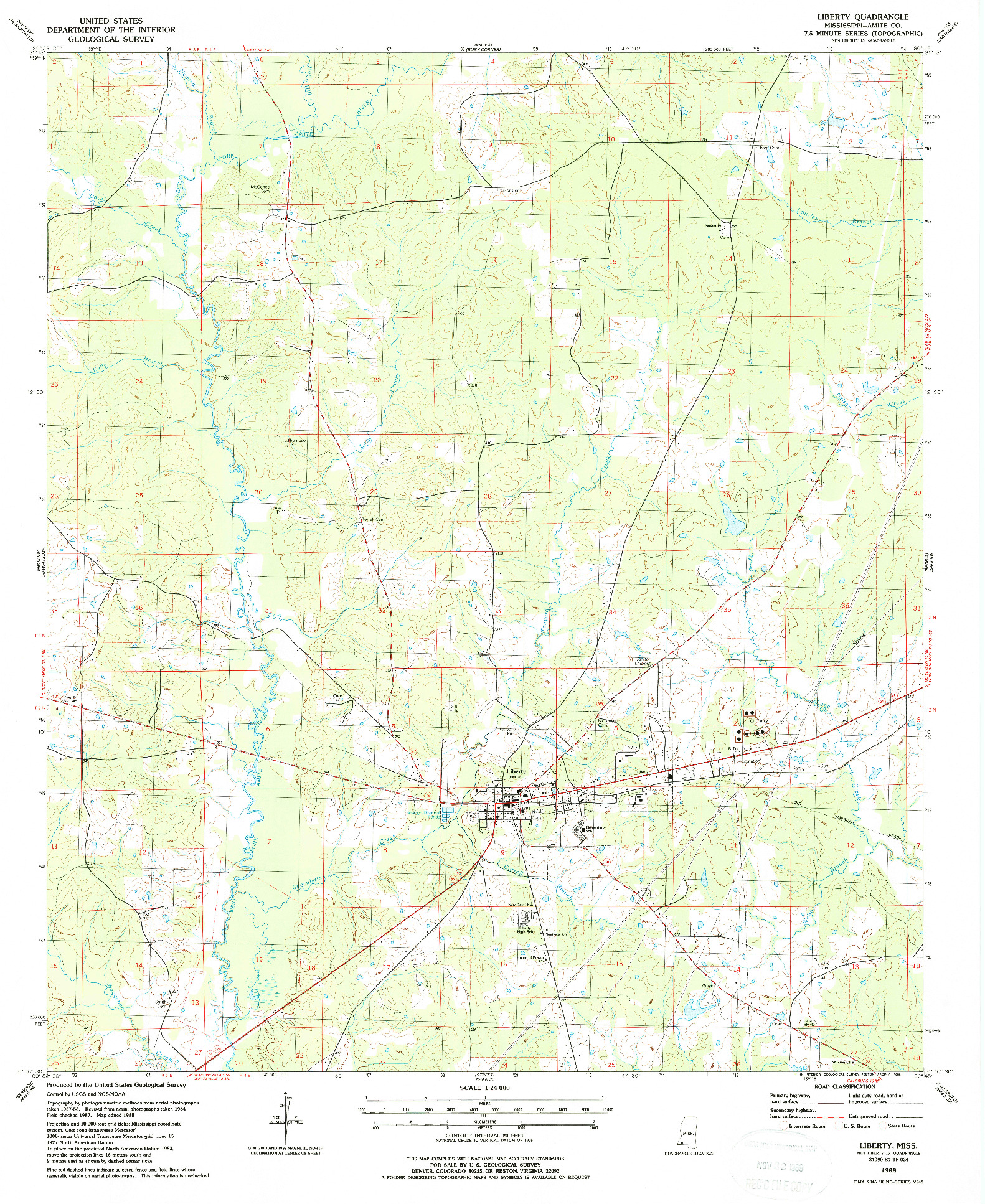 USGS 1:24000-SCALE QUADRANGLE FOR LIBERTY, MS 1988