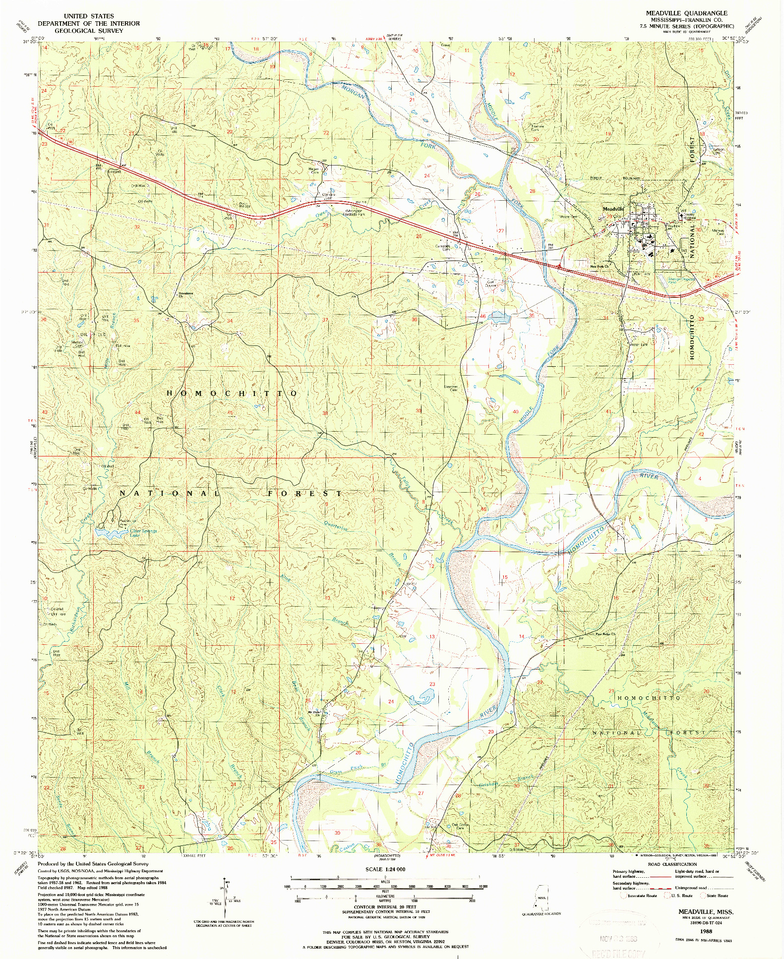 USGS 1:24000-SCALE QUADRANGLE FOR MEADVILLE, MS 1988