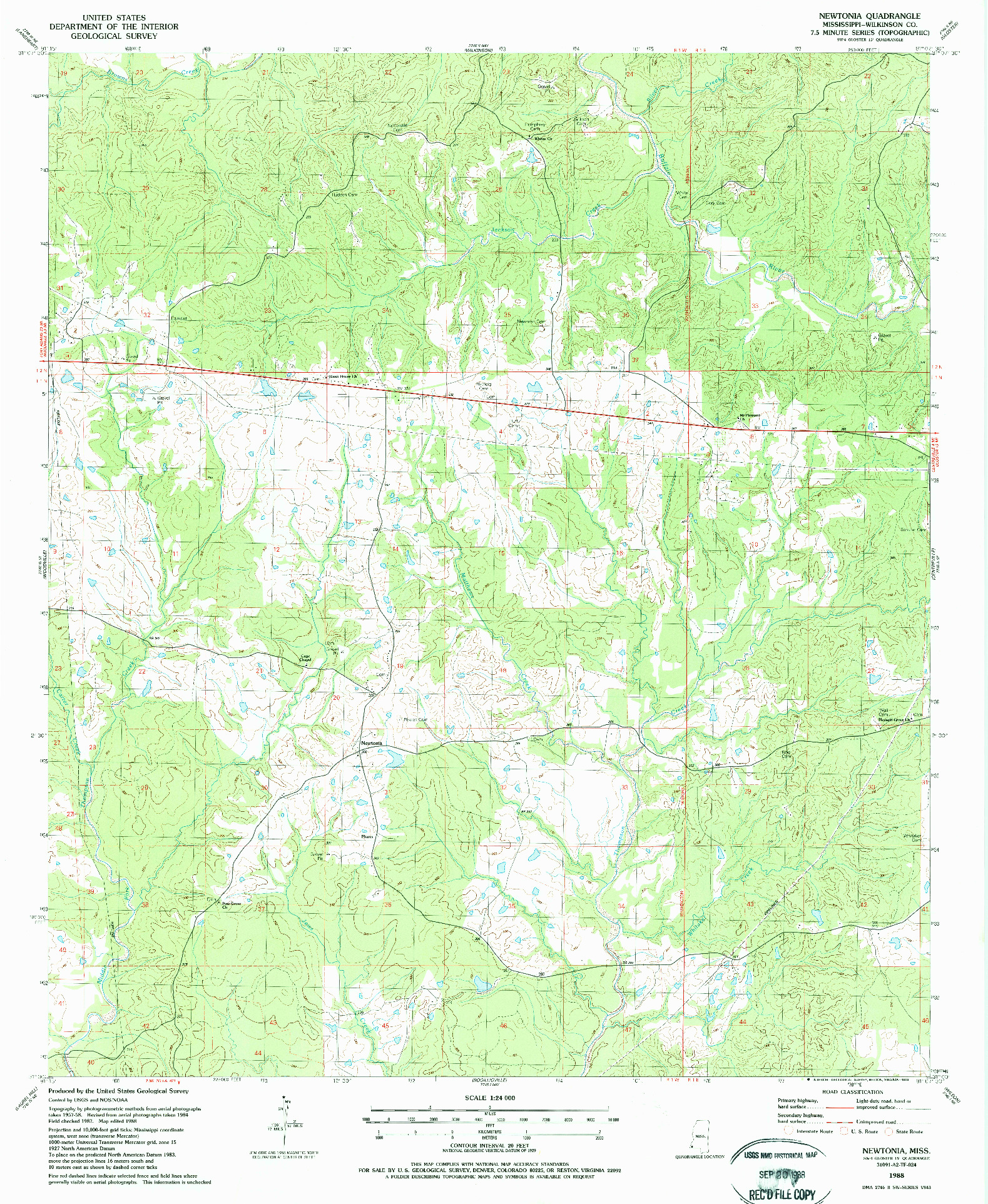 USGS 1:24000-SCALE QUADRANGLE FOR NEWTONIA, MS 1988