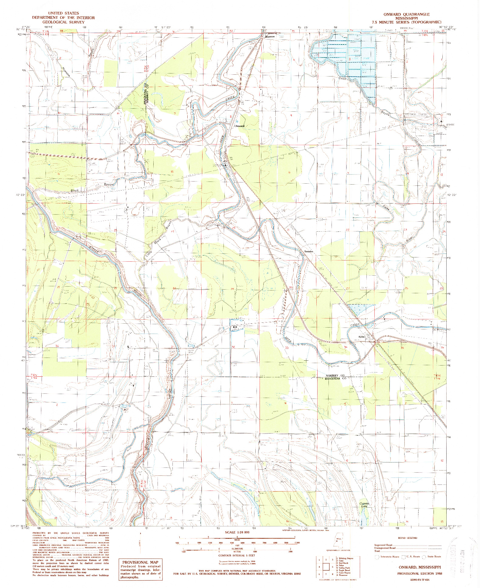 USGS 1:24000-SCALE QUADRANGLE FOR ONWARD, MS 1988