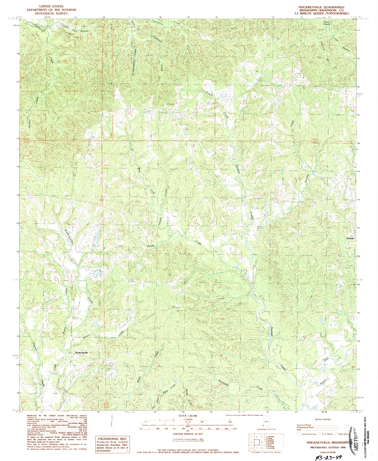 USGS 1:24000-SCALE QUADRANGLE FOR PINCKNEYVILLE, MS 1988