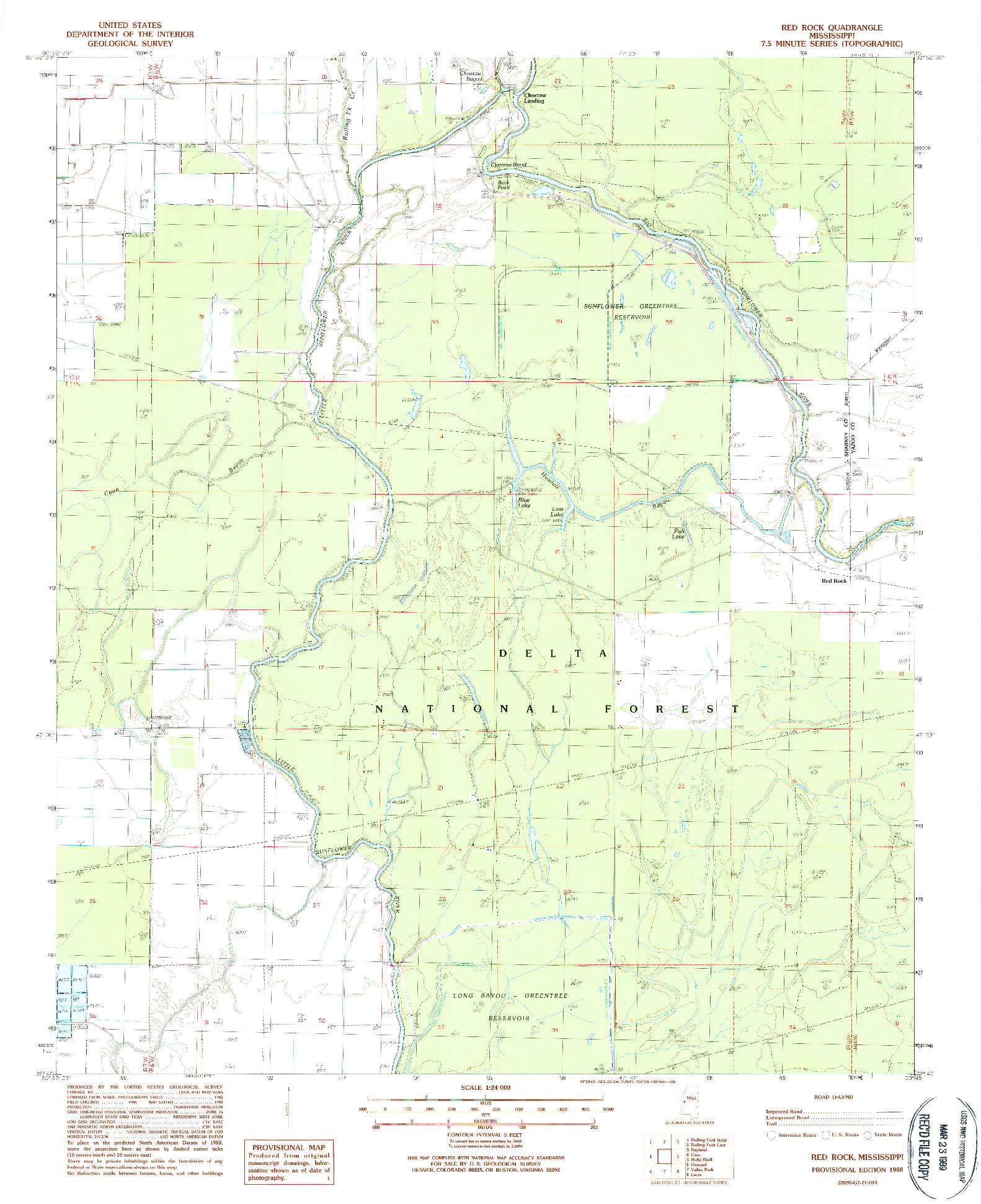 USGS 1:24000-SCALE QUADRANGLE FOR RED ROCK, MS 1988
