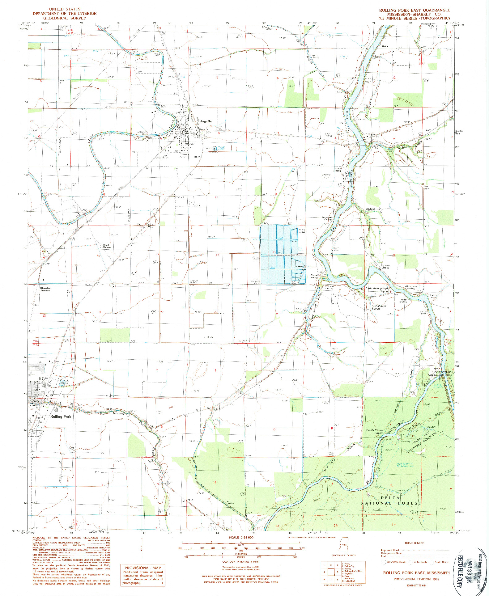 USGS 1:24000-SCALE QUADRANGLE FOR ROLLING FORK EAST, MS 1988
