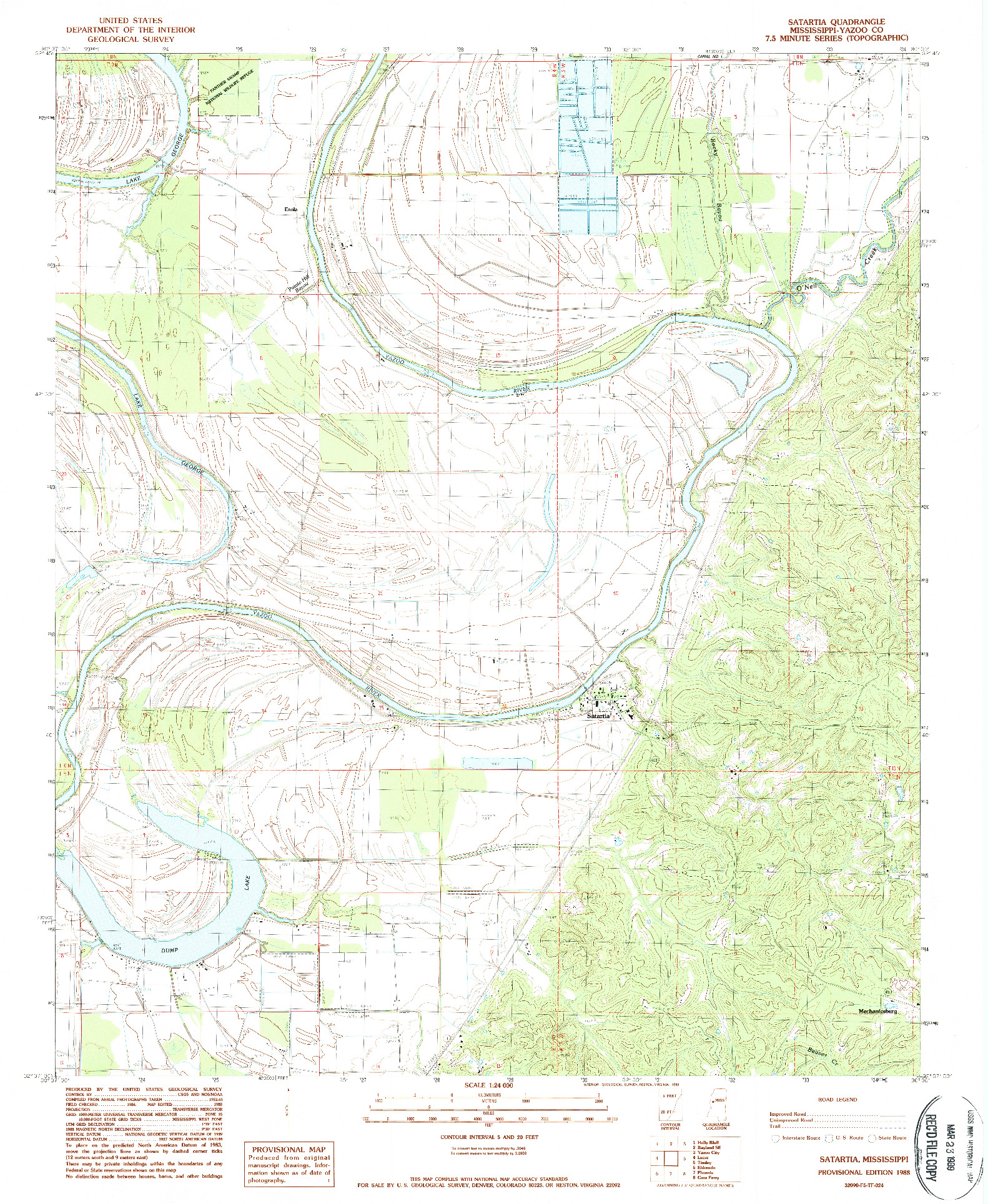 USGS 1:24000-SCALE QUADRANGLE FOR SATARTIA, MS 1988