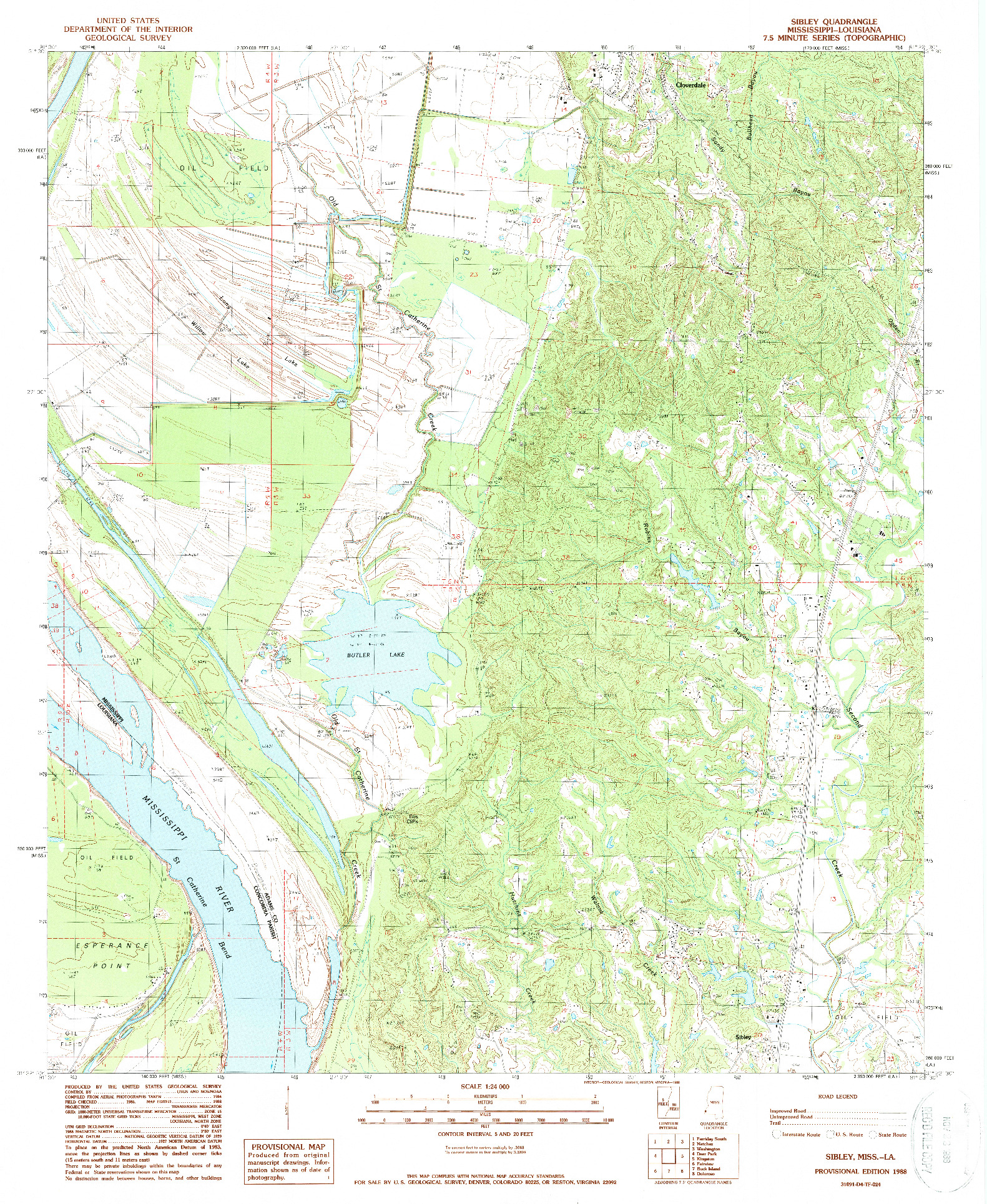 USGS 1:24000-SCALE QUADRANGLE FOR SIBLEY, MS 1988