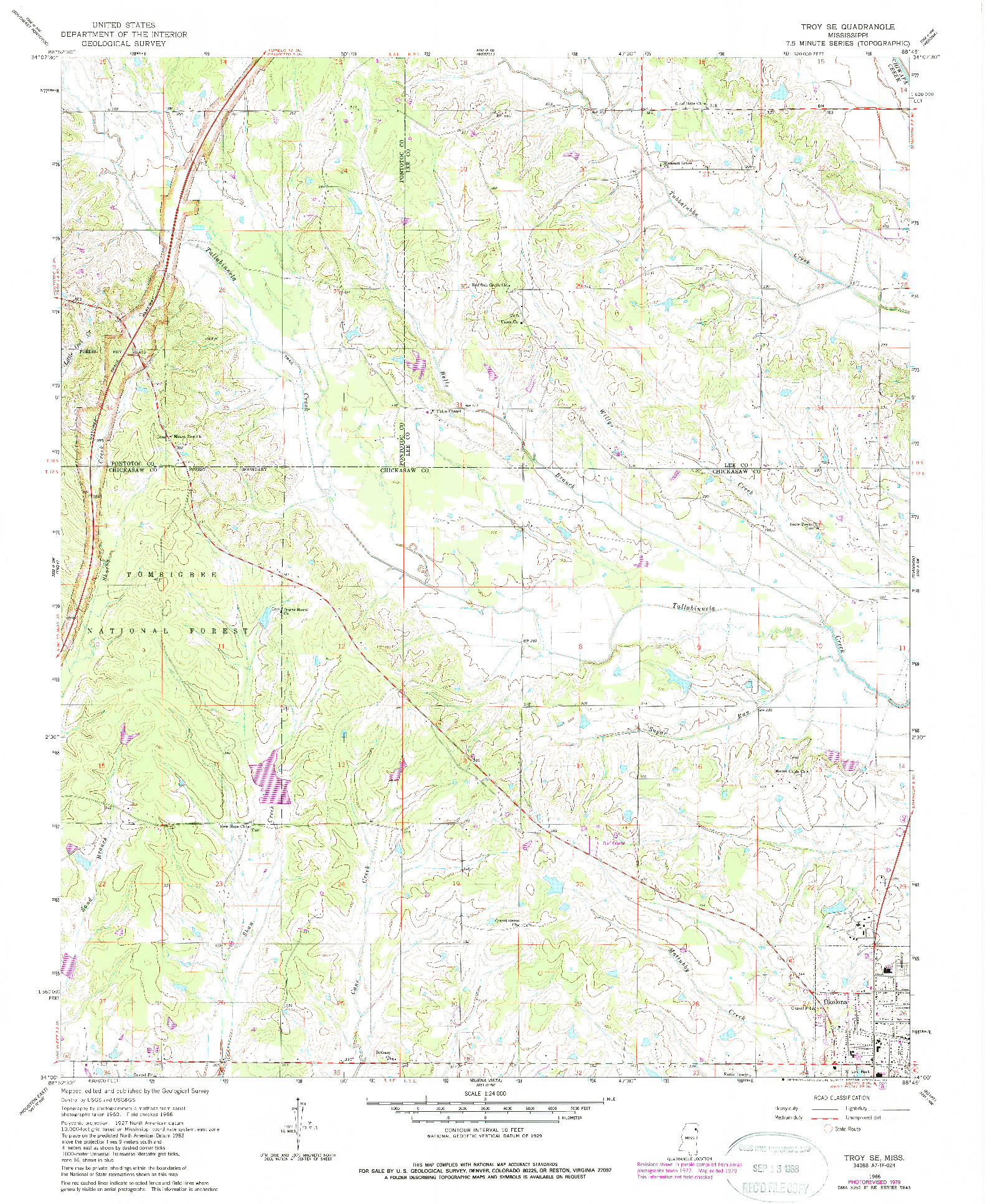 USGS 1:24000-SCALE QUADRANGLE FOR TROY SE, MS 1966