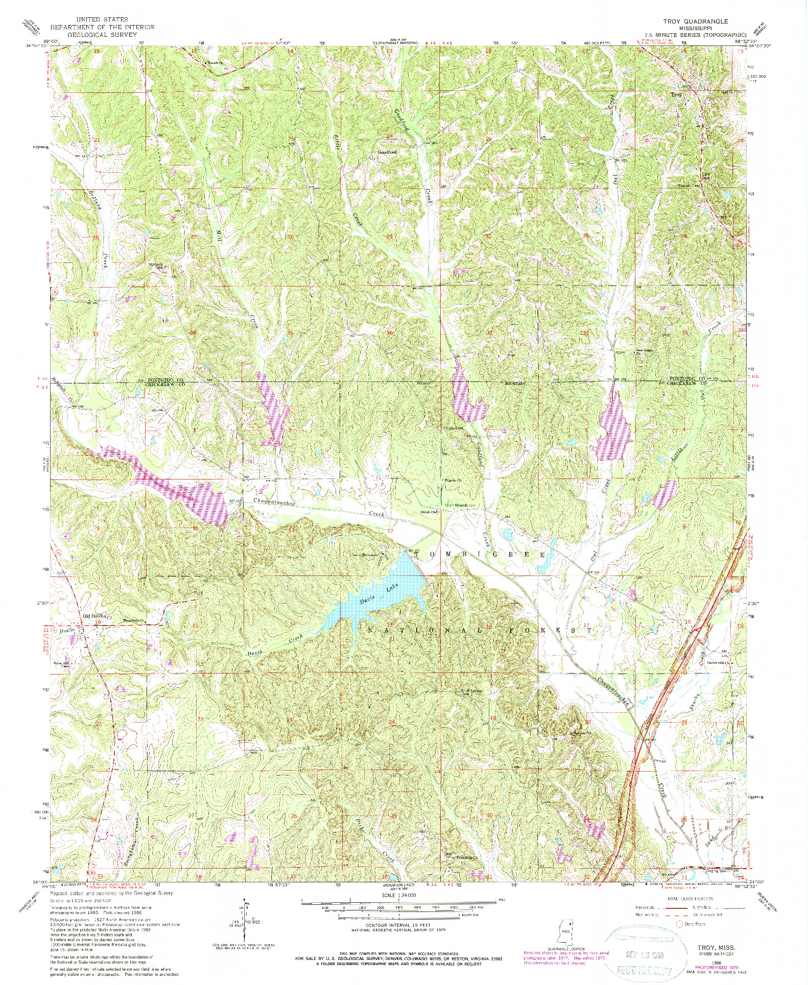 USGS 1:24000-SCALE QUADRANGLE FOR TROY, MS 1966