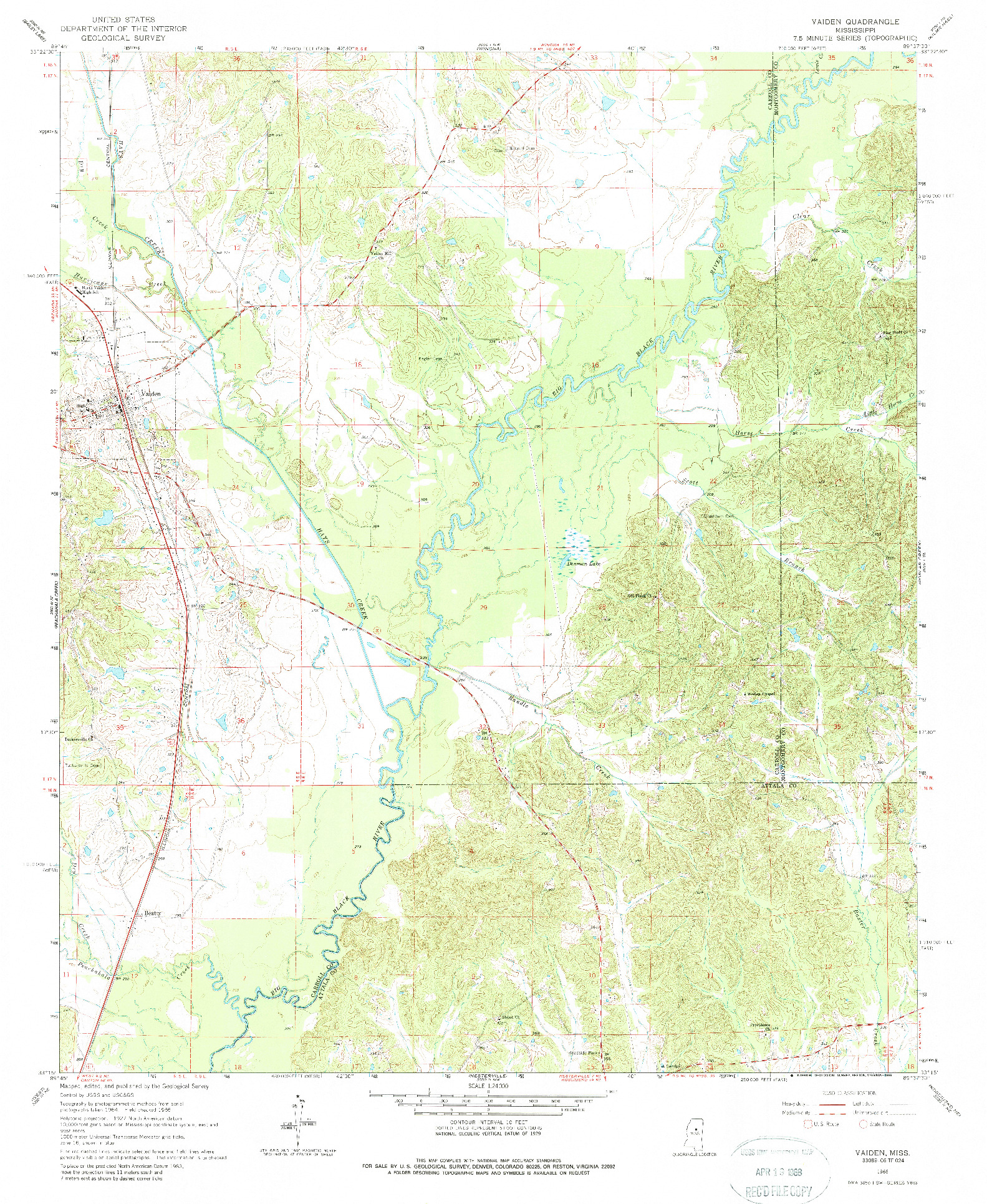 USGS 1:24000-SCALE QUADRANGLE FOR VAIDEN, MS 1966