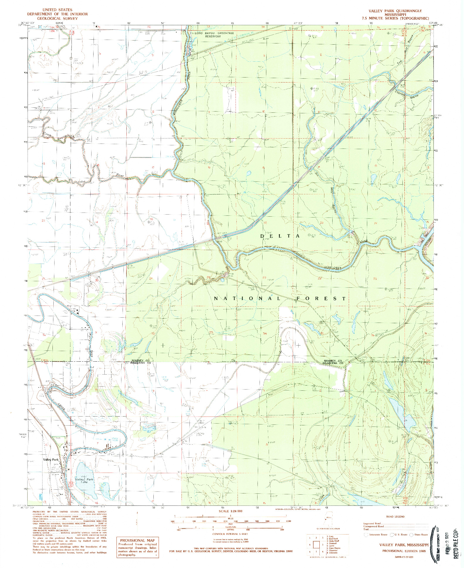 USGS 1:24000-SCALE QUADRANGLE FOR VALLEY PARK, MS 1988