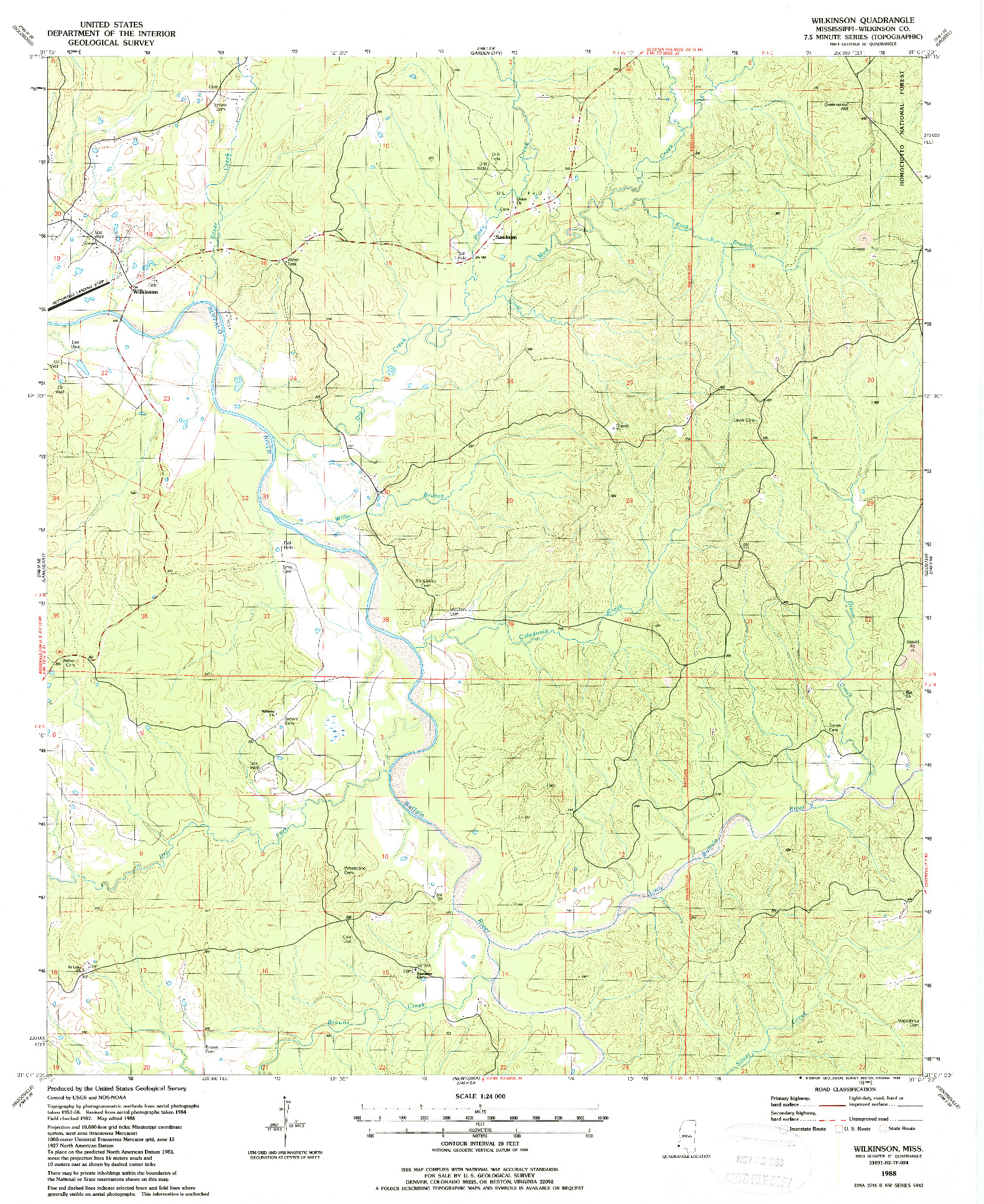 USGS 1:24000-SCALE QUADRANGLE FOR WILKINSON, MS 1988