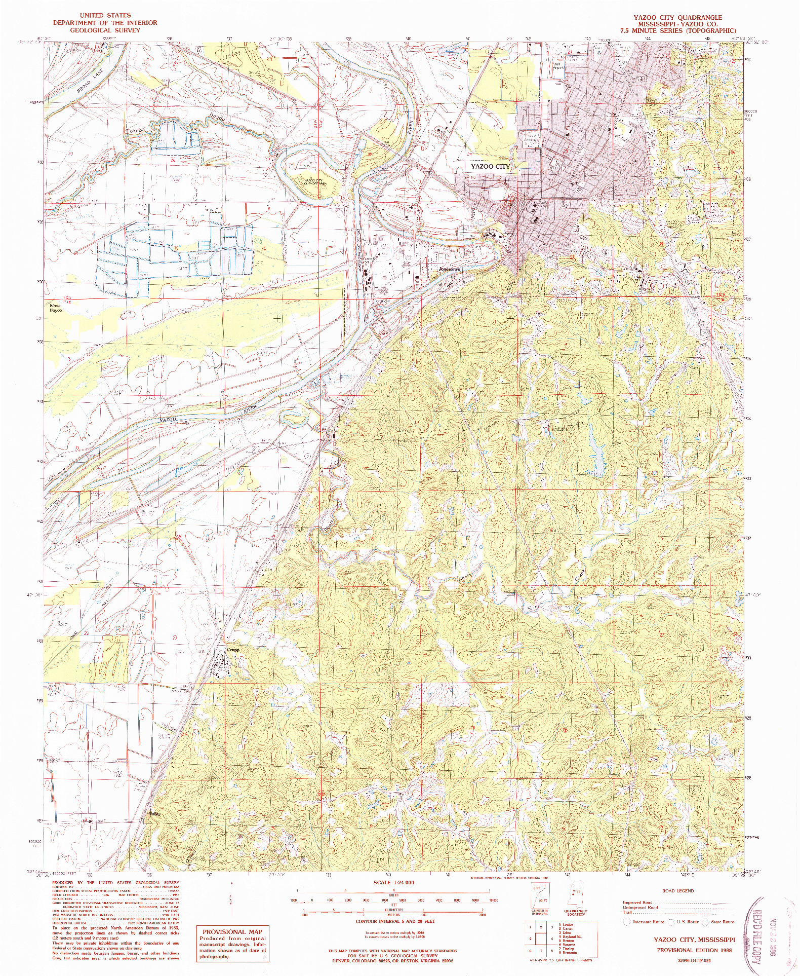 USGS 1:24000-SCALE QUADRANGLE FOR YAZOO CITY, MS 1988