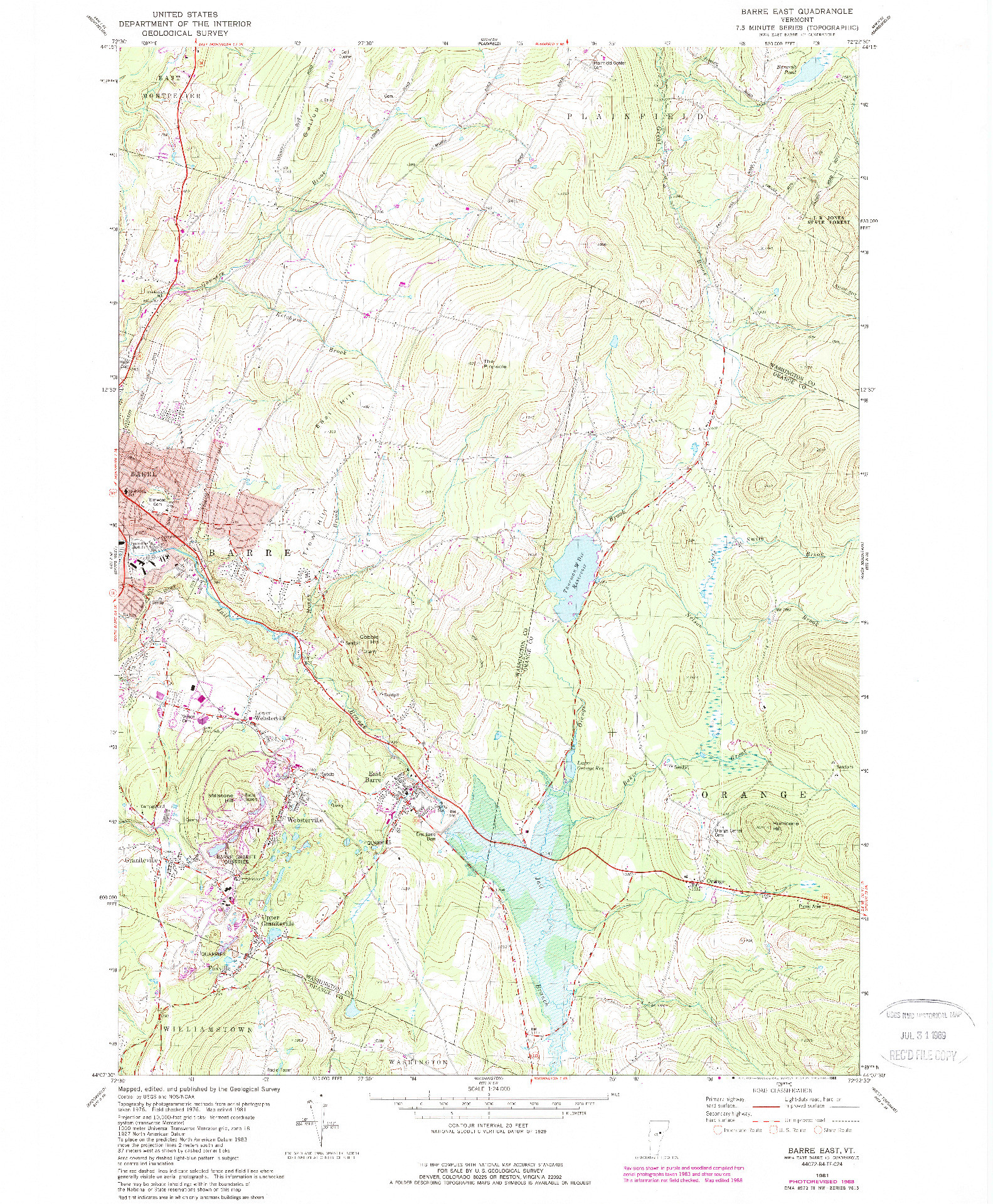 USGS 1:24000-SCALE QUADRANGLE FOR BARRE EAST, VT 1981