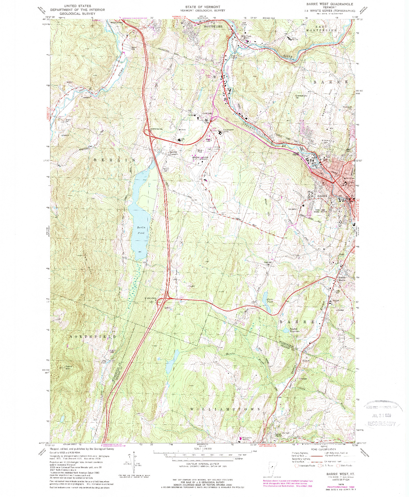USGS 1:24000-SCALE QUADRANGLE FOR BARRE WEST, VT 1978