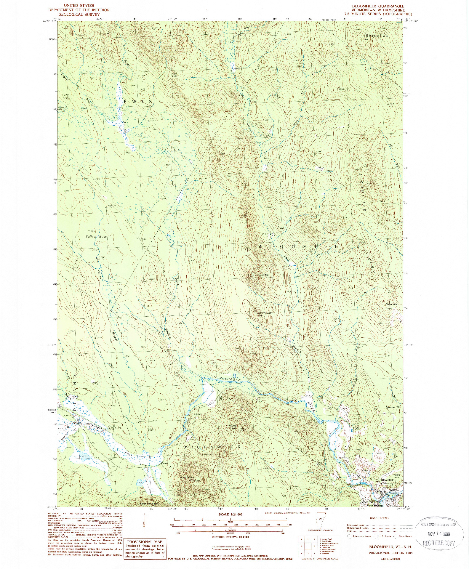 USGS 1:24000-SCALE QUADRANGLE FOR BLOOMFIELD, VT 1988