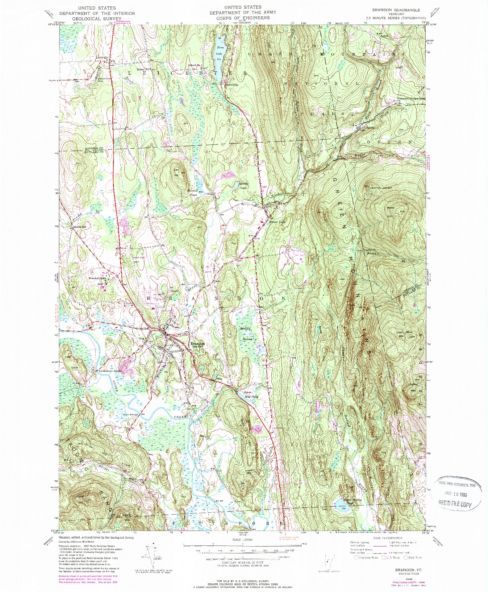 USGS 1:24000-SCALE QUADRANGLE FOR BRANDON, VT 1946