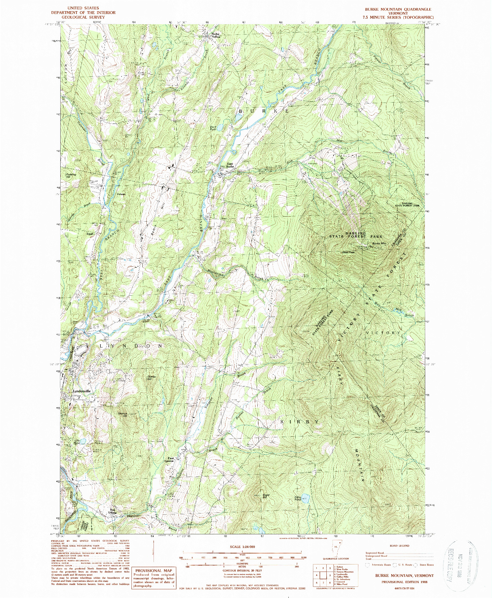 USGS 1:24000-SCALE QUADRANGLE FOR BURKE MOUNTAIN, VT 1988