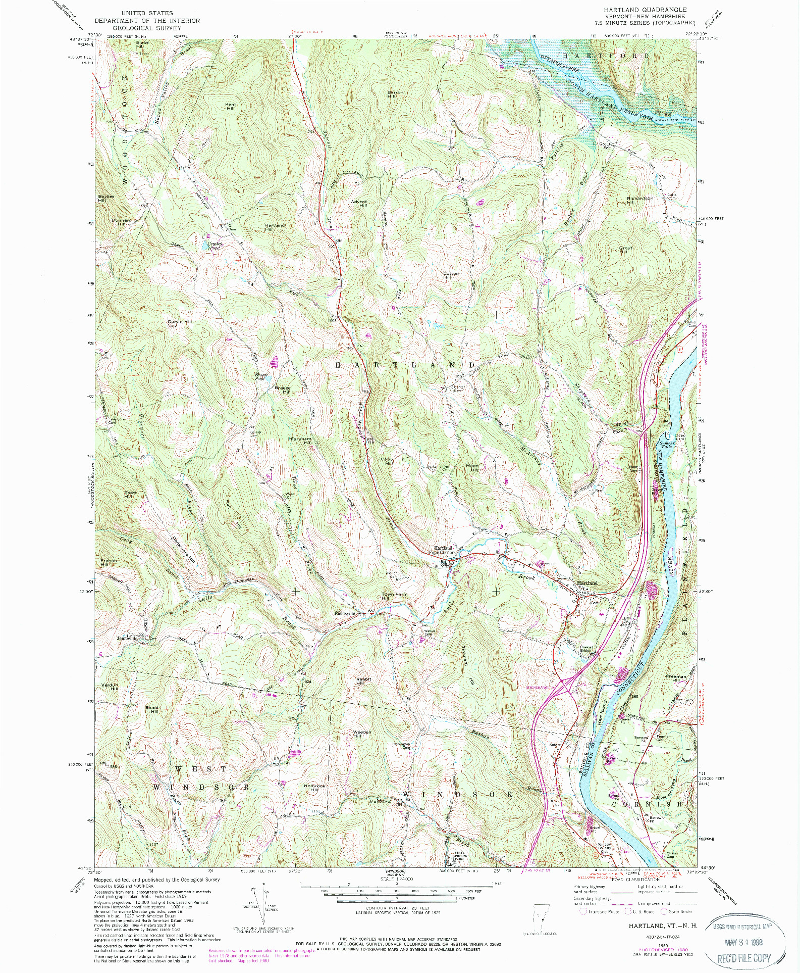 USGS 1:24000-SCALE QUADRANGLE FOR HARTLAND, VT 1959
