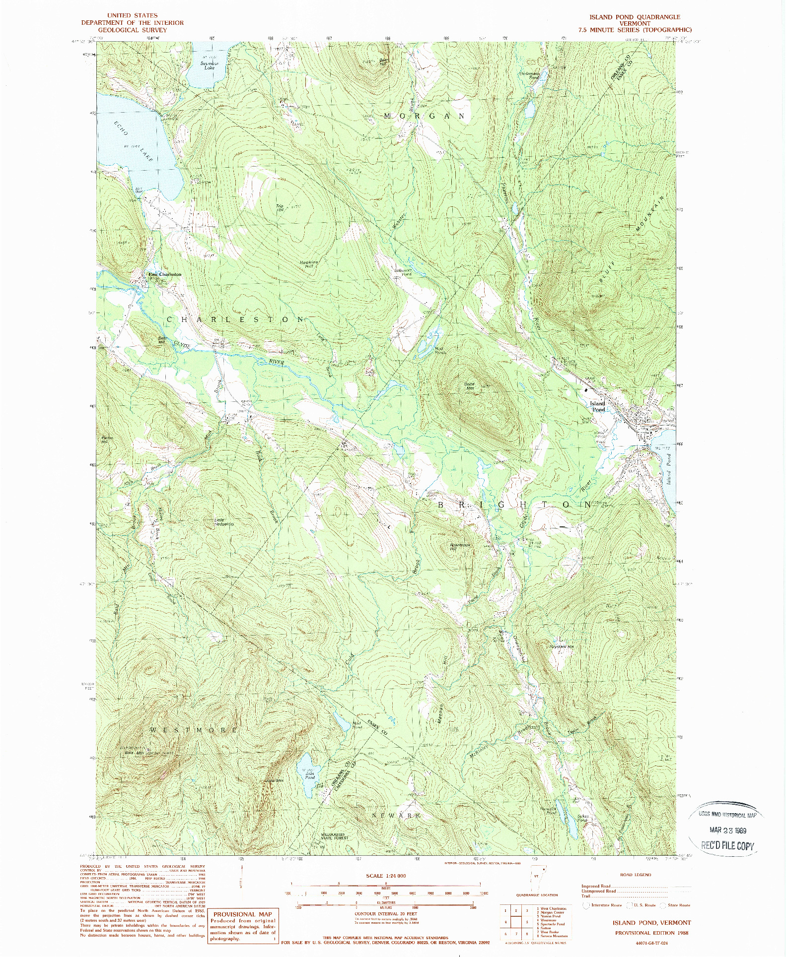 USGS 1:24000-SCALE QUADRANGLE FOR ISLAND POND, VT 1988