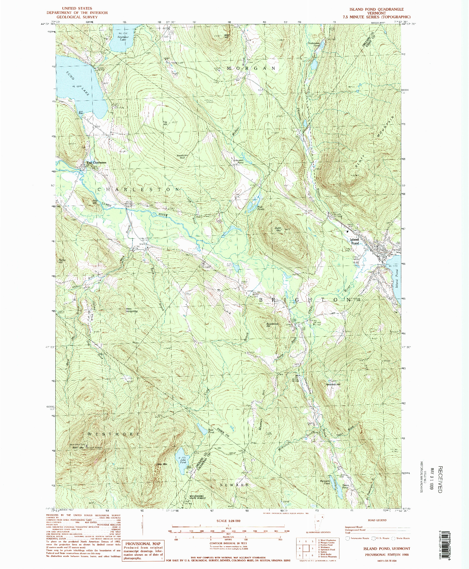 USGS 1:24000-SCALE QUADRANGLE FOR ISLAND POND, VT 1988
