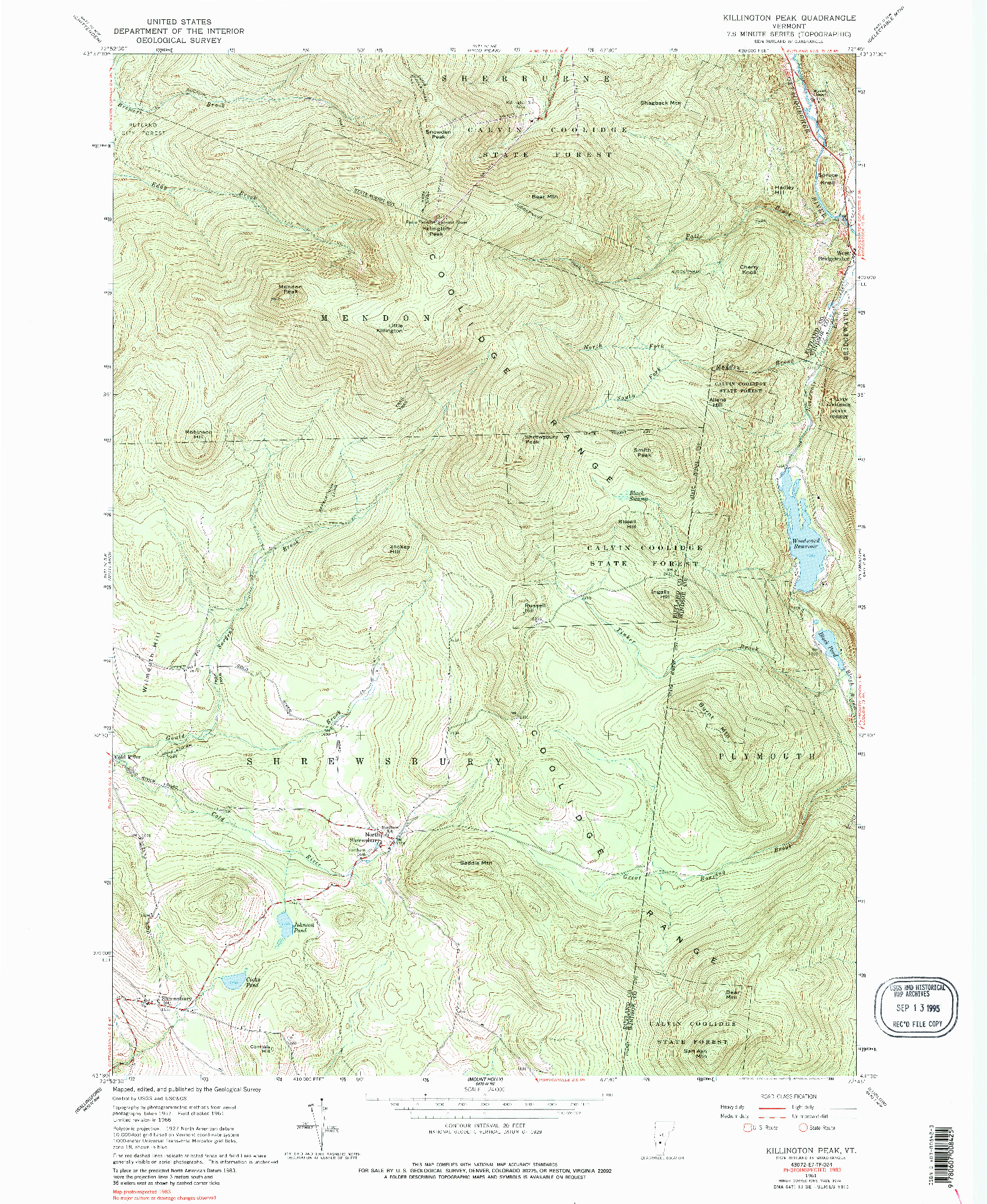 USGS 1:24000-SCALE QUADRANGLE FOR KILLINGTON PEAK, VT 1961