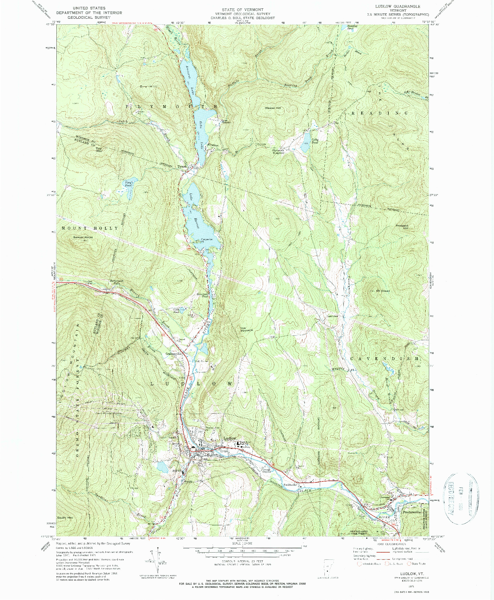 USGS 1:24000-SCALE QUADRANGLE FOR LUDLOW, VT 1971