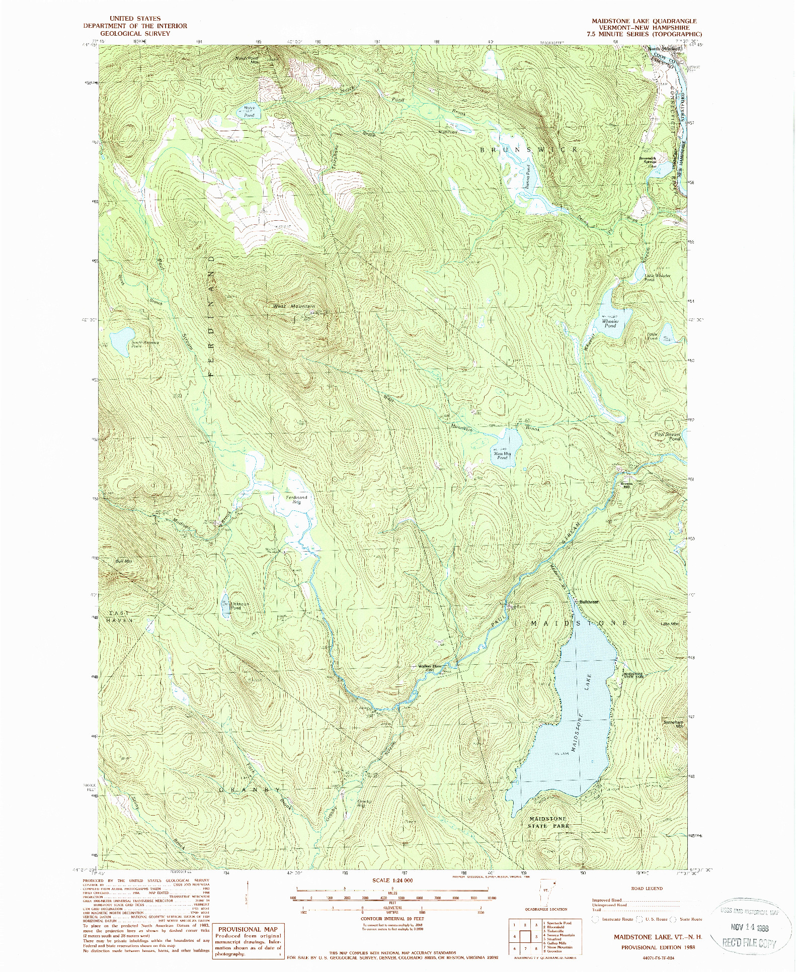 USGS 1:24000-SCALE QUADRANGLE FOR MAIDSTONE LAKE, VT 1988