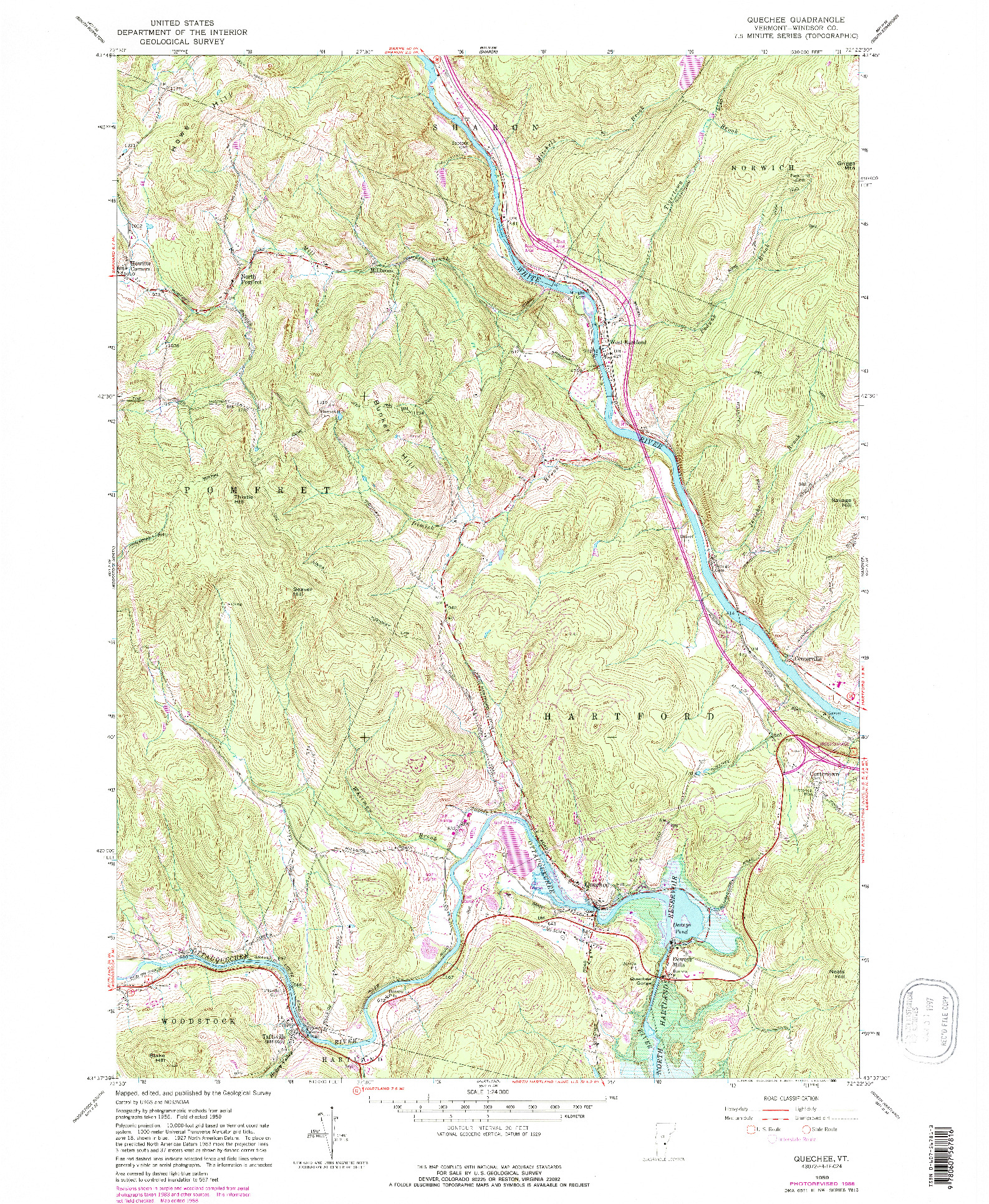 USGS 1:24000-SCALE QUADRANGLE FOR QUECHEE, VT 1959