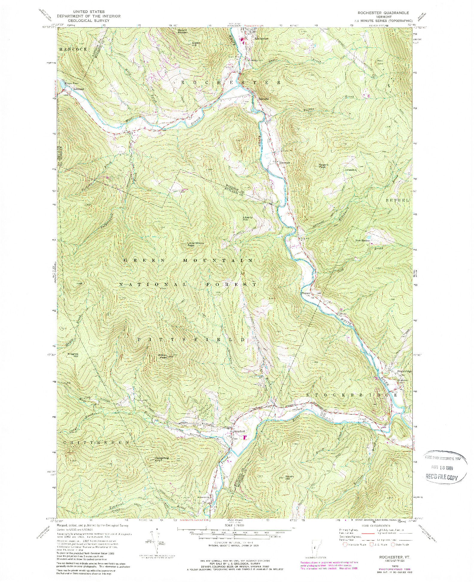 USGS 1:24000-SCALE QUADRANGLE FOR ROCHESTER, VT 1970