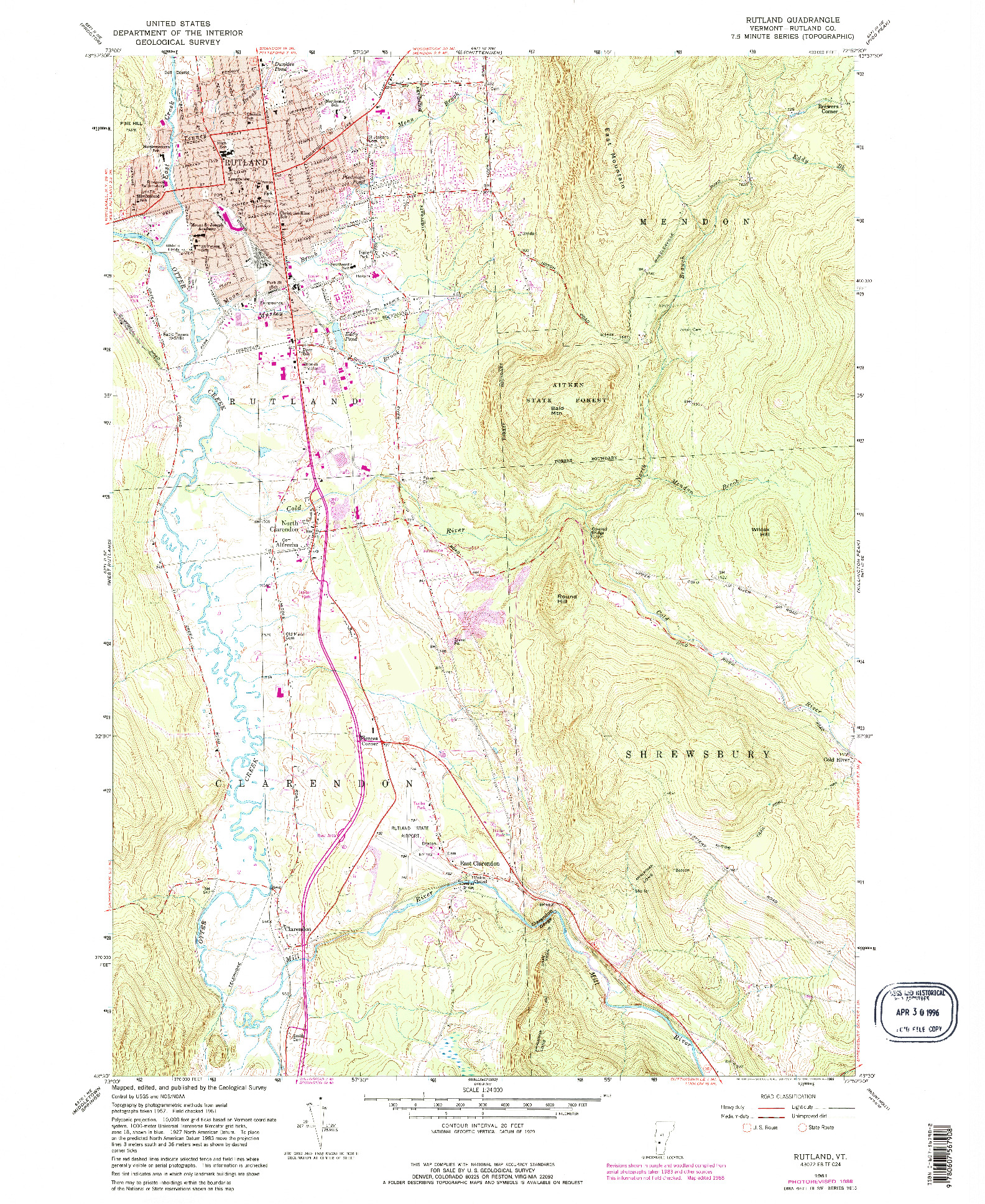 USGS 1:24000-SCALE QUADRANGLE FOR RUTLAND, VT 1961