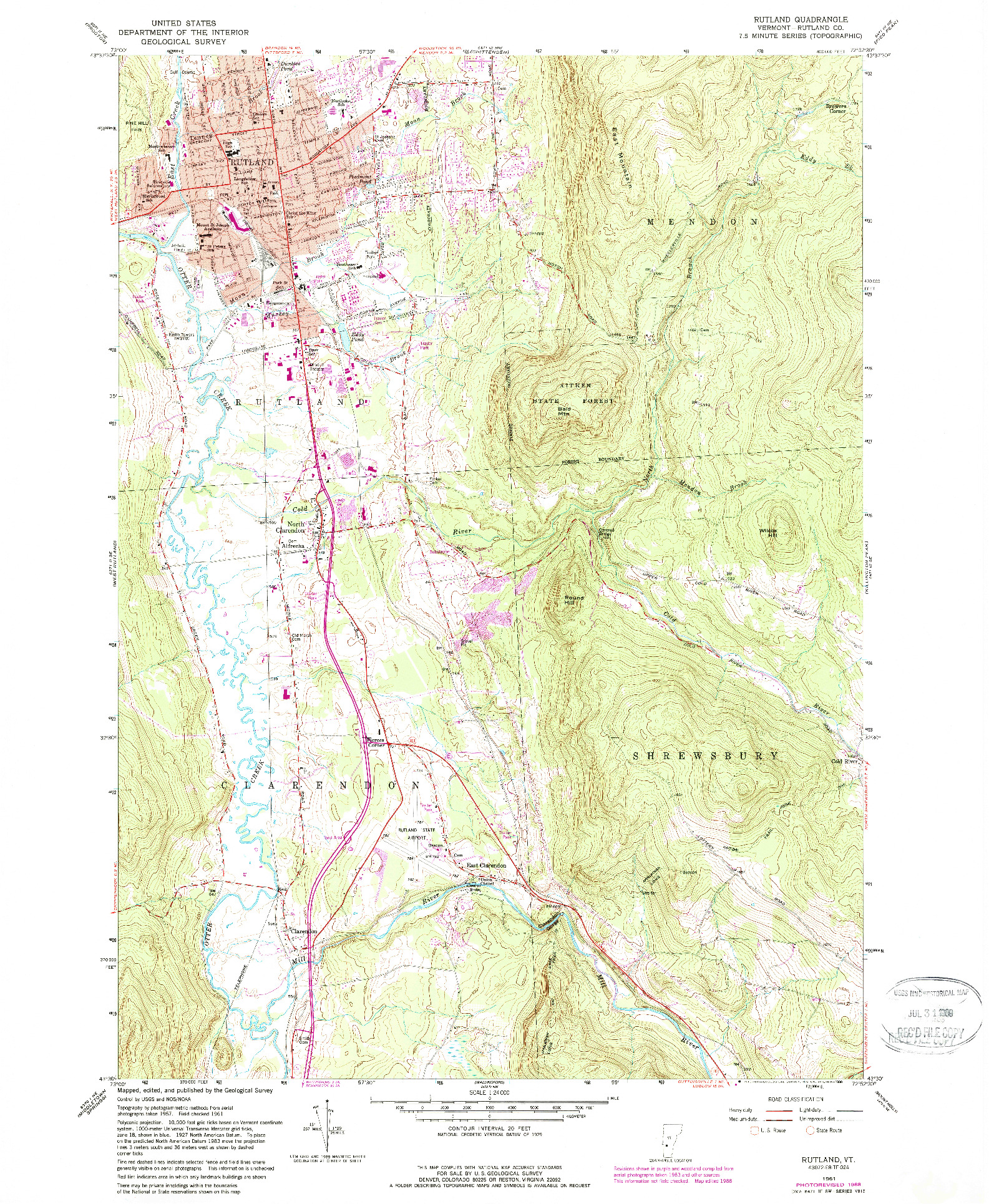 USGS 1:24000-SCALE QUADRANGLE FOR RUTLAND, VT 1961