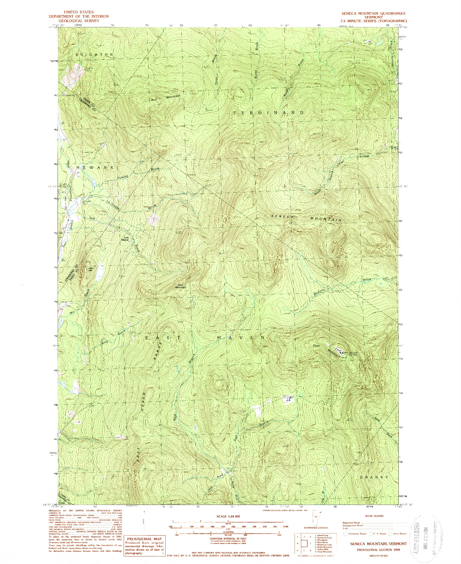USGS 1:24000-SCALE QUADRANGLE FOR SENECA MOUNTAIN, VT 1988
